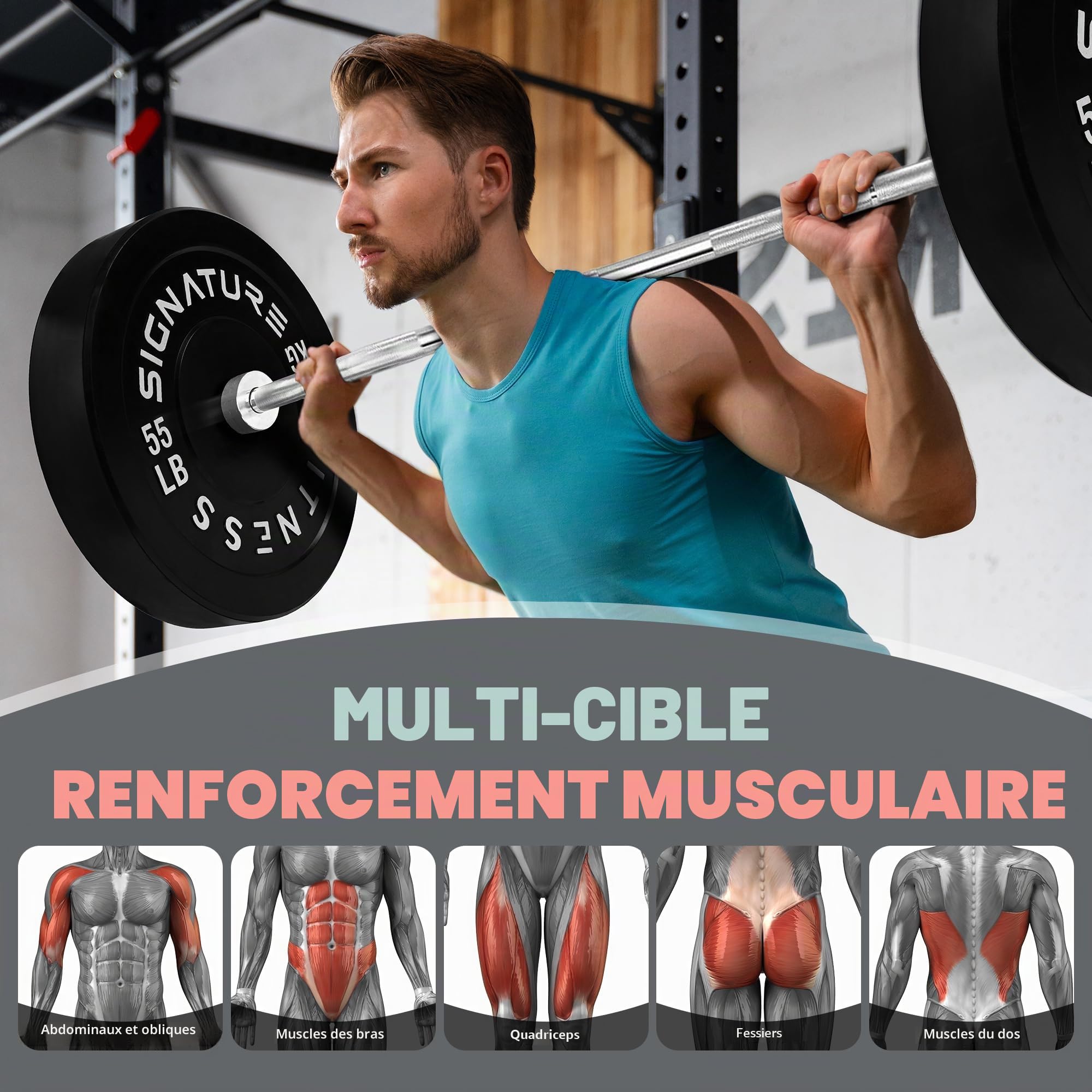 Fitvids Plaques de pare-chocs olympiques de 5,1 cm pour la musculation et l'haltérophilie, par paires, ensembles ou ensembles avec haltères de 2,1 m, plusieurs options
