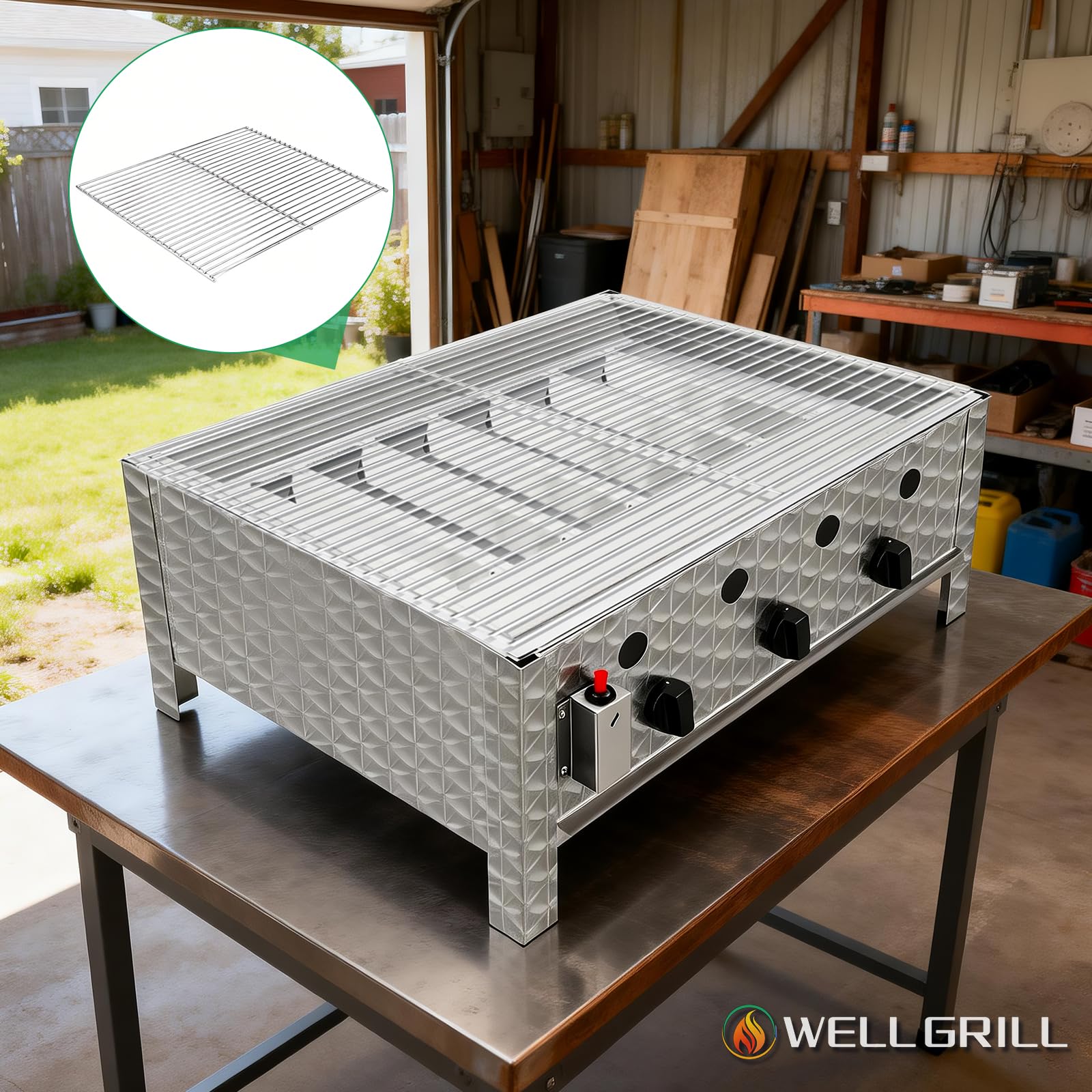 WELL GRILL Ruszt do grilla BBQ Toro, 3-punktowy, ruszty ze stali nierdzewnej, części zamienne do wszystkich palników gazowych 64 x 52 cm, 60 x 48 cm