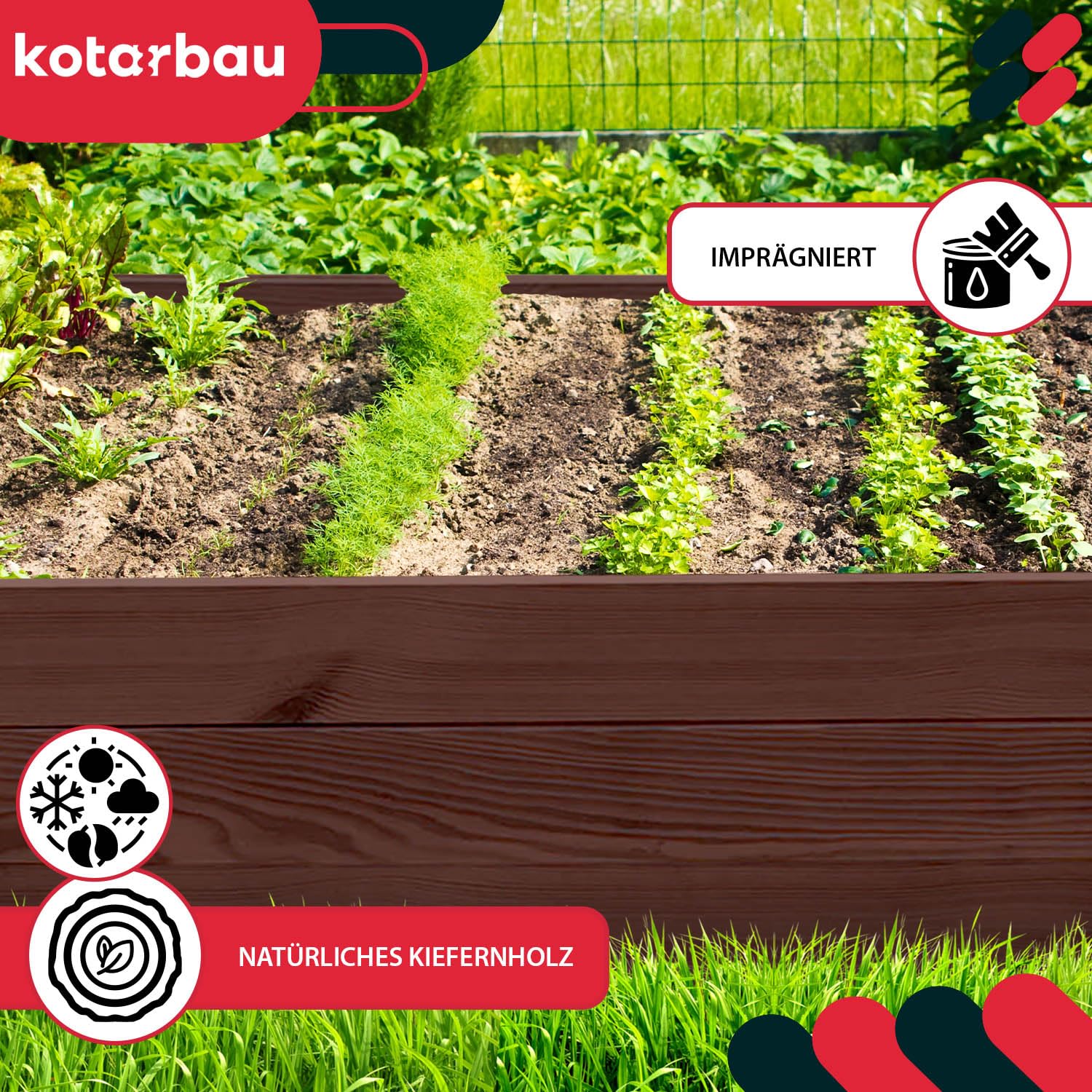 KOTARBAU® Jardinera de madera para plantas de fondo profundo 200x120x27cm Impregnadas, jardineras marrones, maceta alta, jardineras para hierbas aromáticas, jardineras para el jardín, macetas para