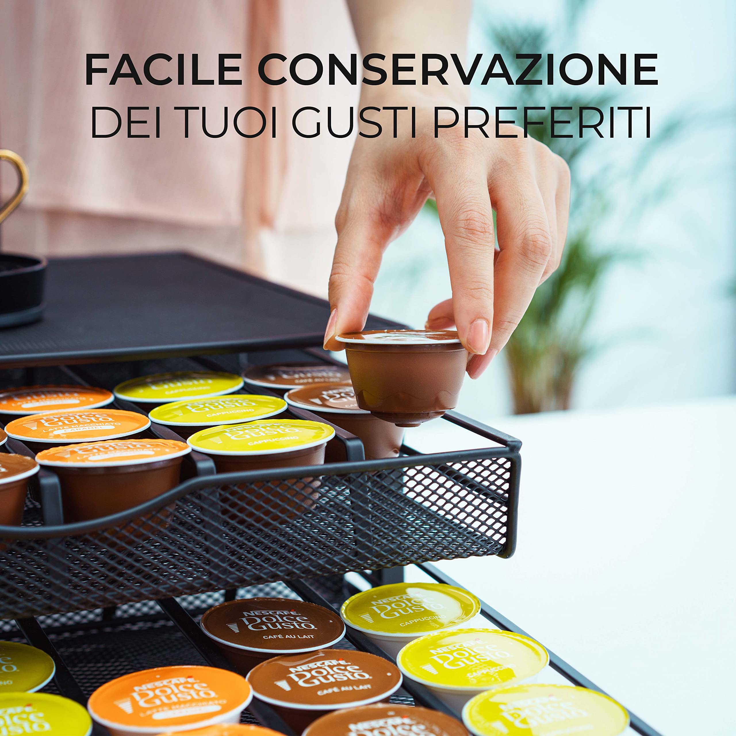 Gadgy Porta Cialde Dolce Gusto | Cassetto per 72 Capsule di Caffè | Organizzatore Antiscivolo e Antiurto | Metallo Nero Resistente per Cucina