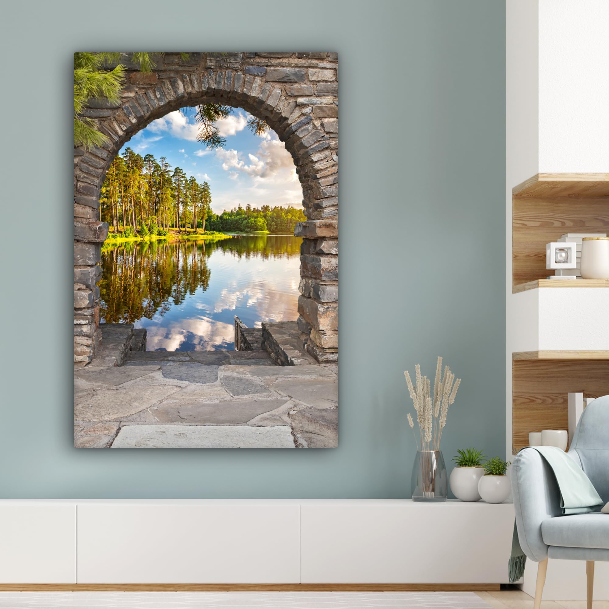 MuchoWow© Cuadros para Salon 80x120 cm Foto con Lienzo Canvas Laminas Cuadro Dormitorio Decoracion Hogar Pared Quadro Paisaje - Vista por la ventana - Agua