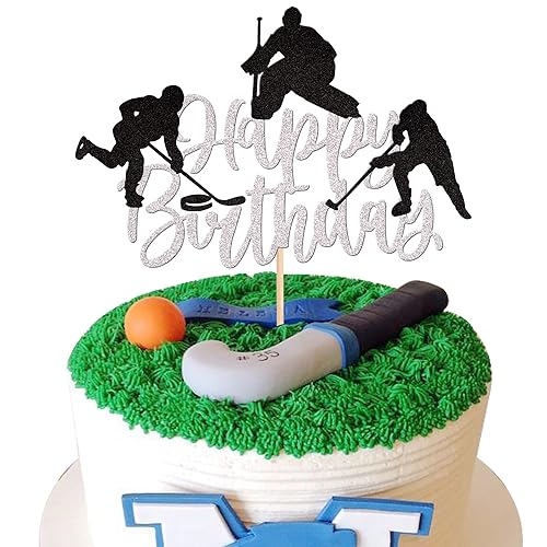 1 pieza de decoración de pastel de hockey con purpurina para decoración de pastel de hockey sobre hielo, jugador de hockey sobre hielo, selección de