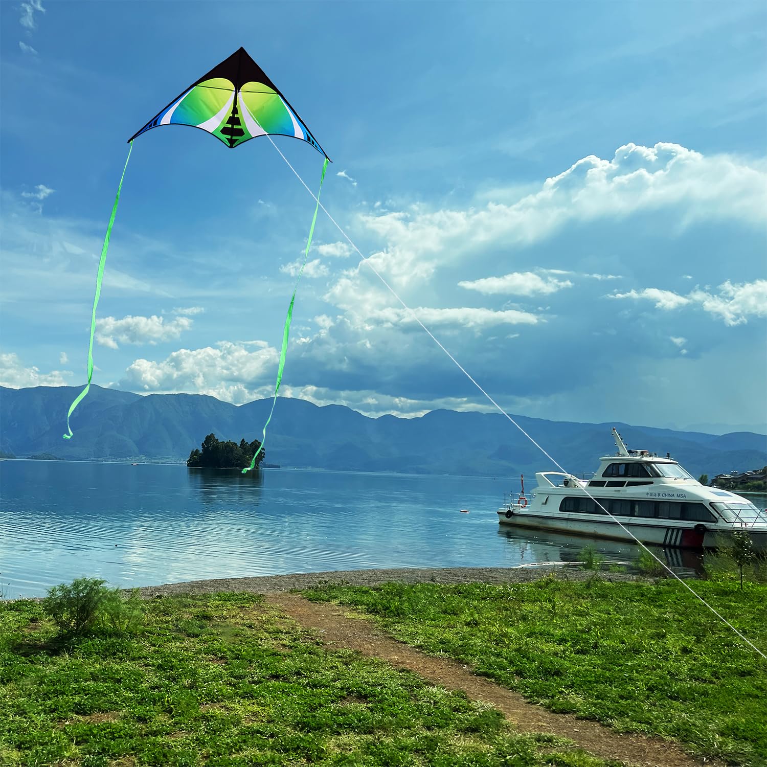 HONBO Grand cerf-volant de plage pour adultes, débutant pour enfants, facile à piloter, le plus facile à piloter, avec poignée de cerf-volant de 91,4 m (orange) (bleu HONBO Grand cerf-volant de plage pour adultes, débutant pour enfants, facile à piloter, le plus facile à piloter, avec poignée de cerf-volant de 91,4 m (orange) (bleu