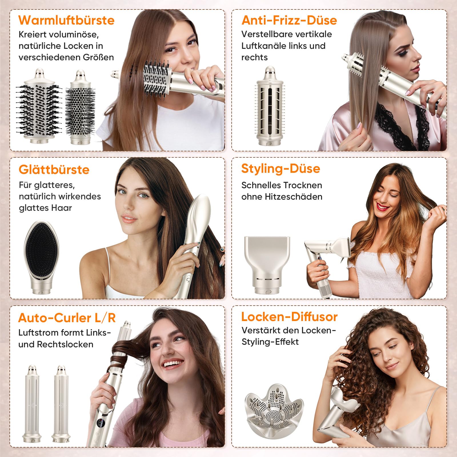 NEW 8 in 1 Hairstyler Set LCD-Display Multistyler 110,000 U/min Airflow Faltbares Kaltluftfunktion Heißluftbürste Schnelles Trocknen Glätten Locken und Volumen mit Ionen Haartrockner