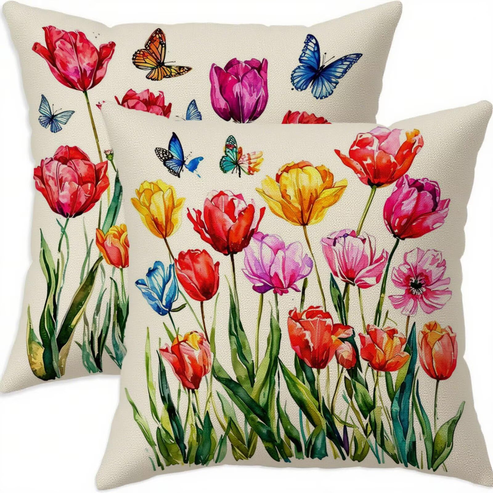 Housse de coussin 55x55 étanche rouge lot de 2 effet lin