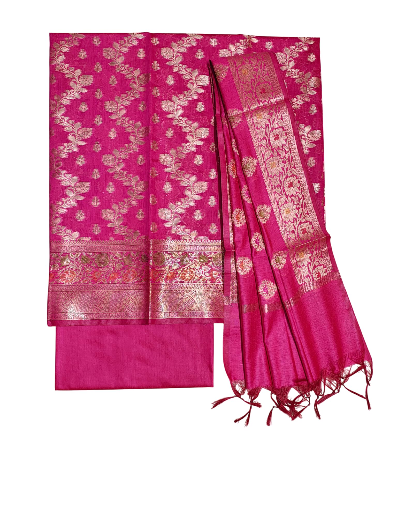 Banarasi Silk Unstitched Salwar Suit Set with Dupatta for Women | Cotton Silk Dress Material-image-13