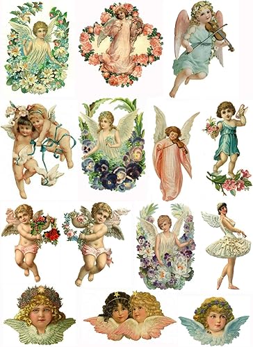 Hoja de collage de ángeles y cupidos vintage victorianos de 8.5 x 11 pulgadas