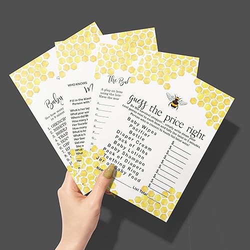 Miniatura 3 de Bumblebee - Juego de baby shower para 25 invitados, juego de 4 juegos de doble cara que conoce a mamá, Word Scramble, juego de nombre de bebé,