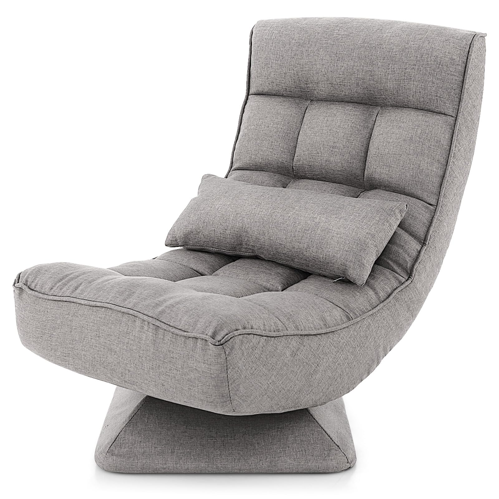 RELAX4LIFE Folding Sofa Chair, 360 Degree Swivel Lazy Floor Chair with 4-Position Adjustable Backrest and Lumbar Pillow, High Back Padded Reading Gaming Lounge Recliner for Living Room Bedroom (Grey)