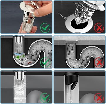2PCS Pop Up Sink Plug Replacement, Sink Stopper Removable Stainless Steel Floor Drain Filter for 34-40mm Drain Holes, Universal Sink Plug for Kitchen, Bathroom, Wash Basin, Bathtubs