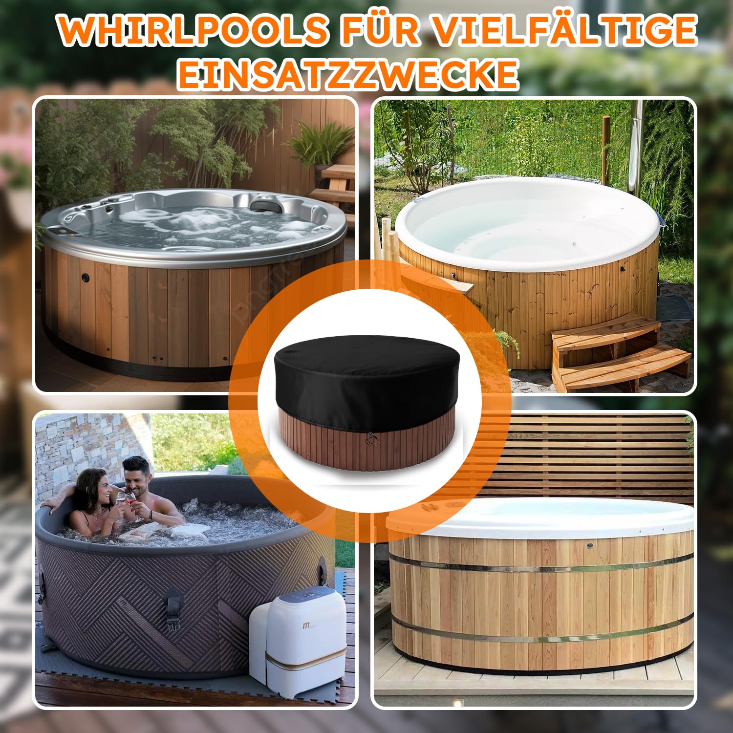 Couverture de Piscine Ronde Piscine Bâche Solaire,Portable Patio Rond Gonflable Bain à Remous Couverture de Spa,Oxford 600D résistant aux déchirures pour Extérieur Spa Baignoire (Φ200*30cm)