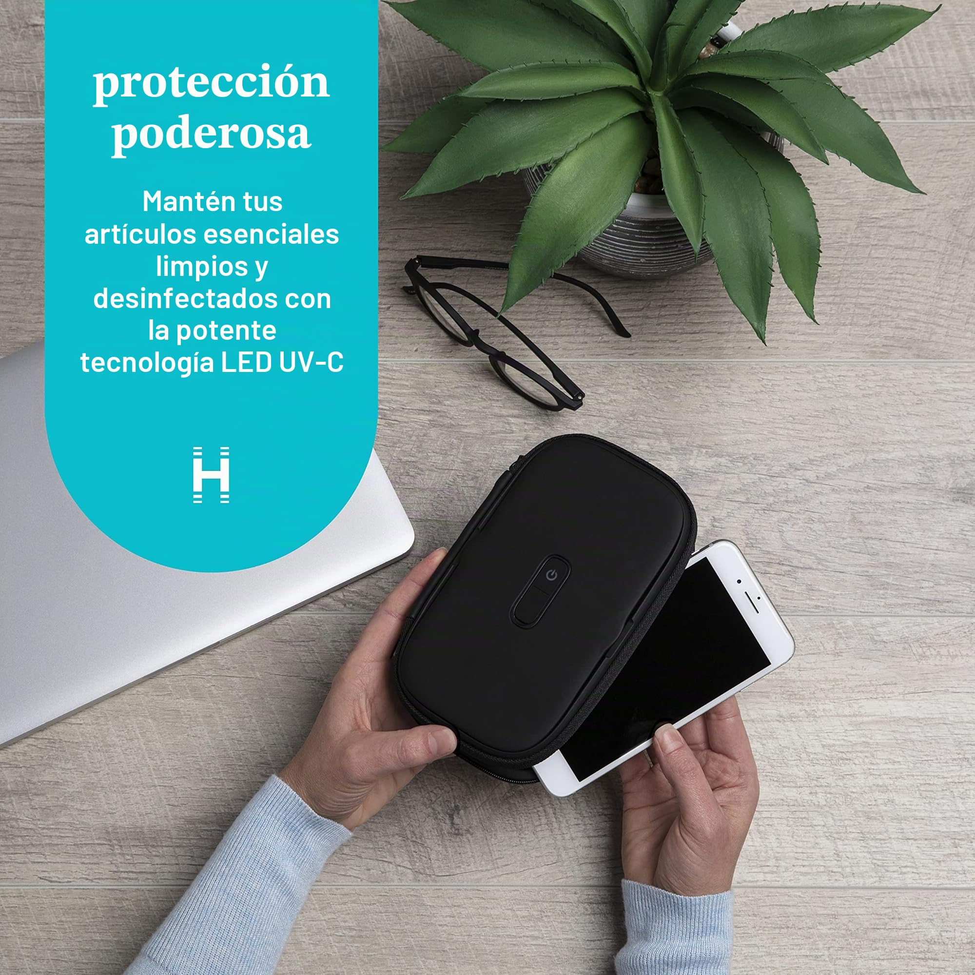HoMedics Desinfectante de teléfono con protección UV, mata hasta el 99,9% de las bacterias y virus a nivel de AND, libre de mercurio