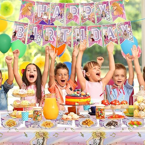 Miniatura 6 de Decoraciones temáticas de cumpleaños, juego de vajilla temática rosa, decoraciones de fiesta, incluye 20 platos, 20 servilletas, 1 pancarta, 1