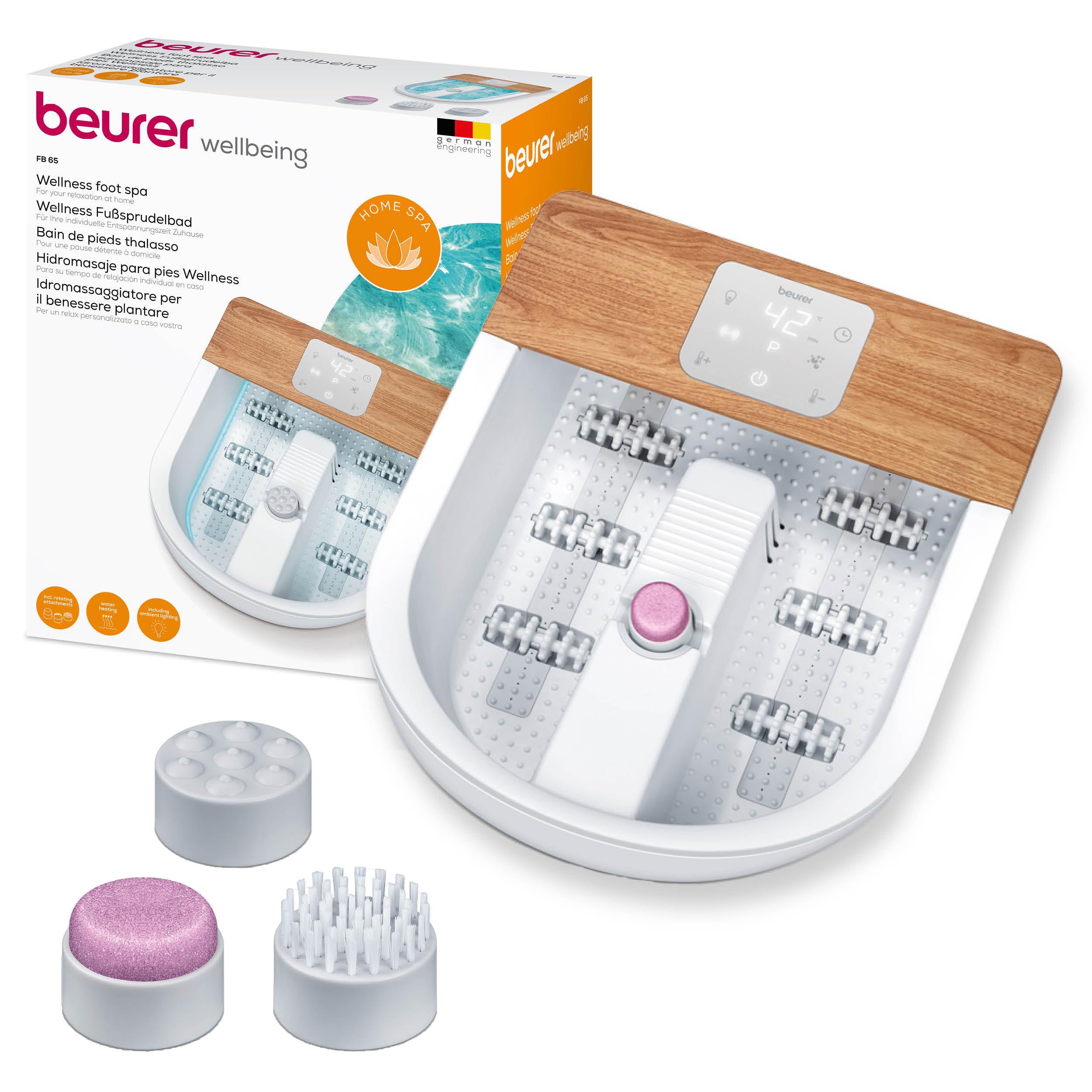 Beurer FB65UK Wellness Foot Spa Powerful 8-Level Water Heater Footbath with Premium Touch Screen 3 Pedicure Attachments Relaxing Bubble andVibration Massage Ambient Lighting with 6 Light Effects
