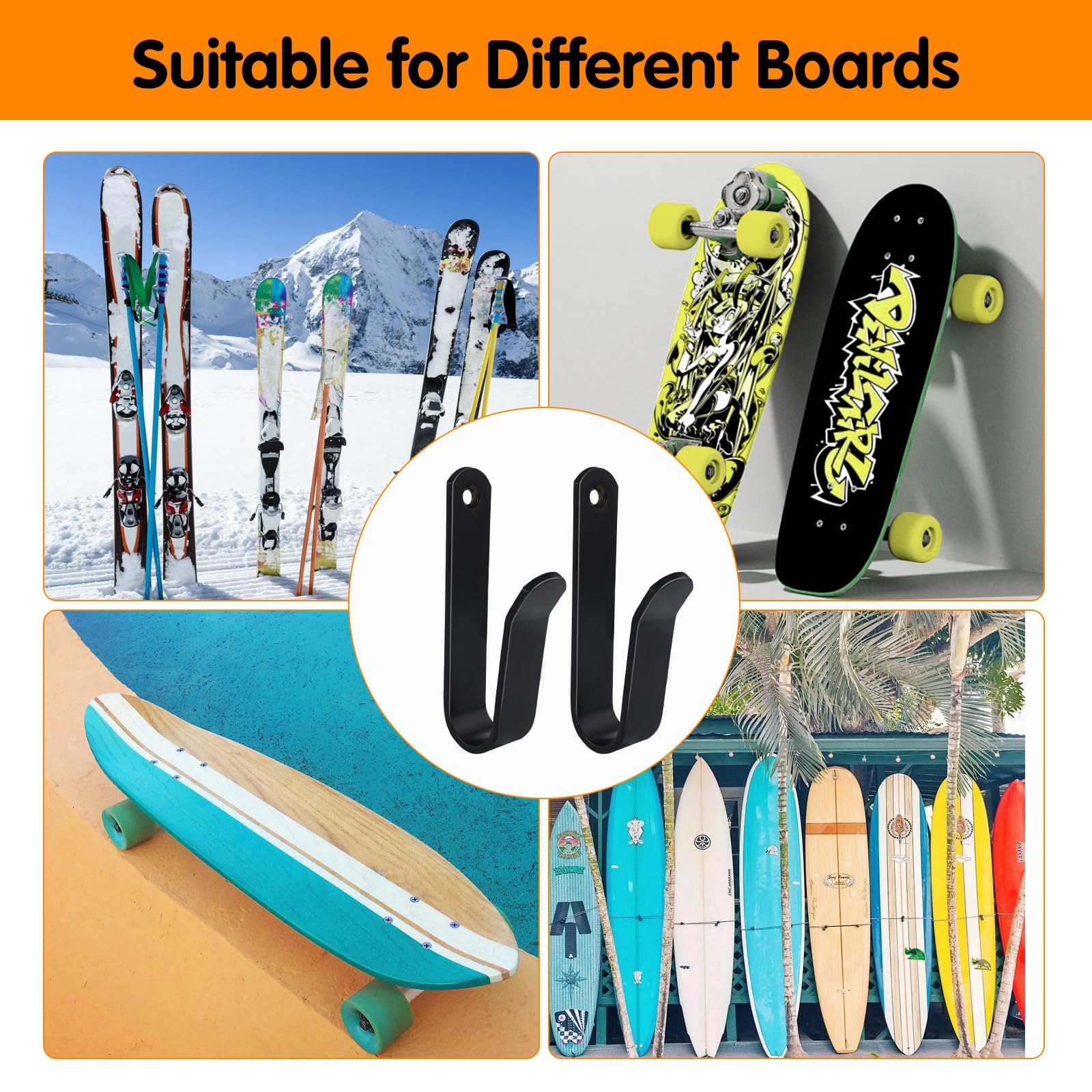 4 Piezas Soporte de Pared para Snowboard, Horizontal Soporte para Snowboard Soporte, Estante de Exhibición para Snowboard, Acero Fuerte Snowboard Wall Mount para Habitación Garaje