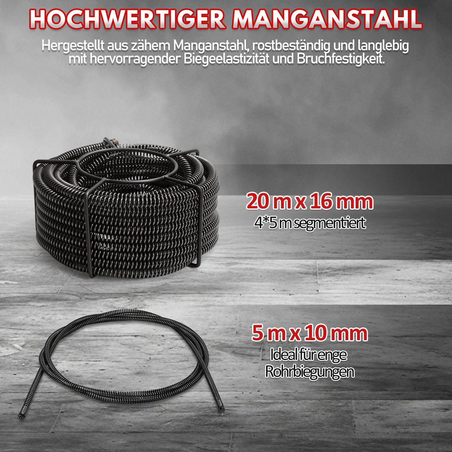 Elektryczna maszyna do czyszczenia rur 500 W, 16 mm, 20 m + spirale Ø 10 mm, 5 m, 6 głowic, urządzenie do czyszczenia rur 400 obr./min, do rur Ø 20-120 mm, do rur