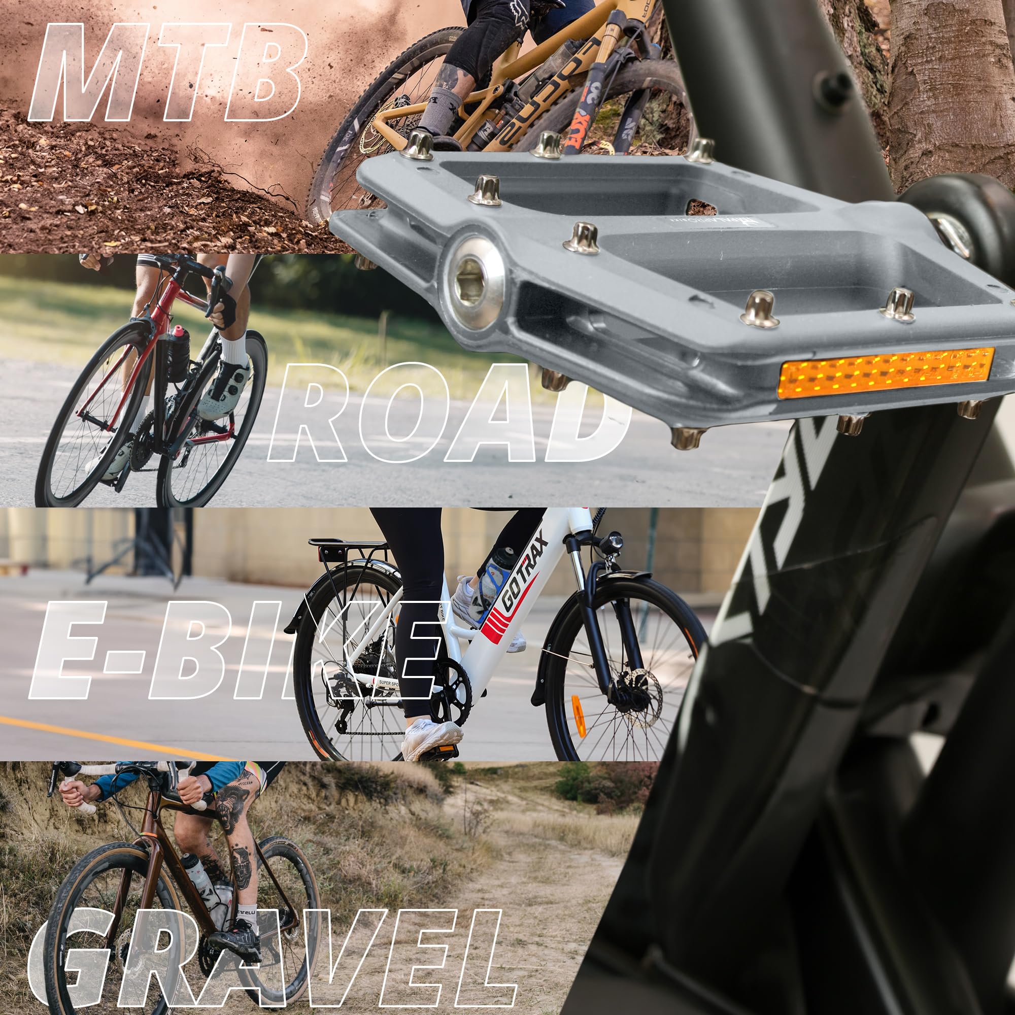 Pédales VTT Aluminium CNC 9/16" - Large Plateforme, Picots Amovibles, Réflecteurs, 294 G La Paire - 8