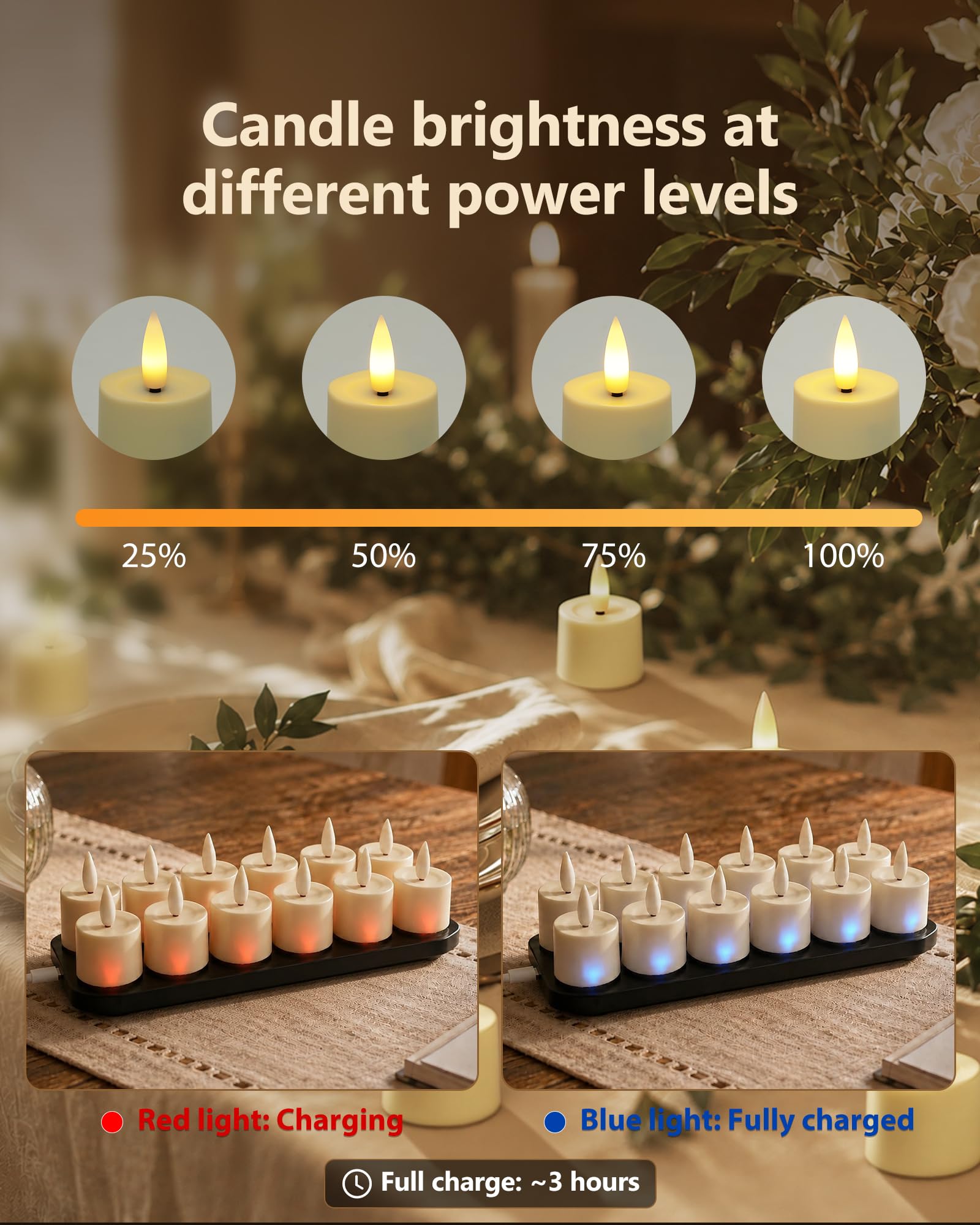 AMAGIC Candele a distanza con base ricaricabile elettrica 2/4/6/8H Timer