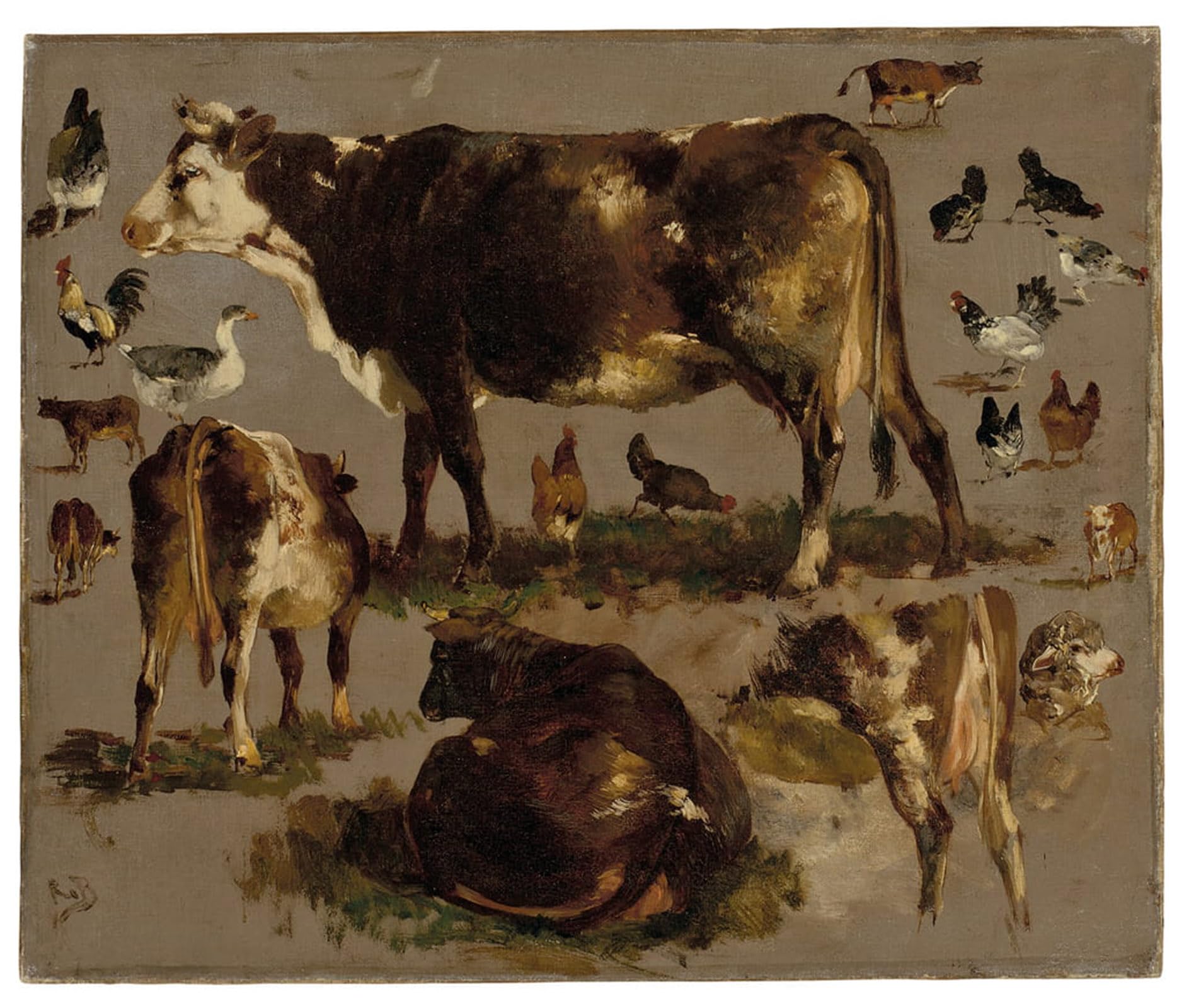 POSTERIIk Famous Print Pop Art Wall Art Graffiti Studies of Cows Hens Roosters a Goose and a Sheep by Rosa Bonheur Art Prints for Home Decor 60x90cm