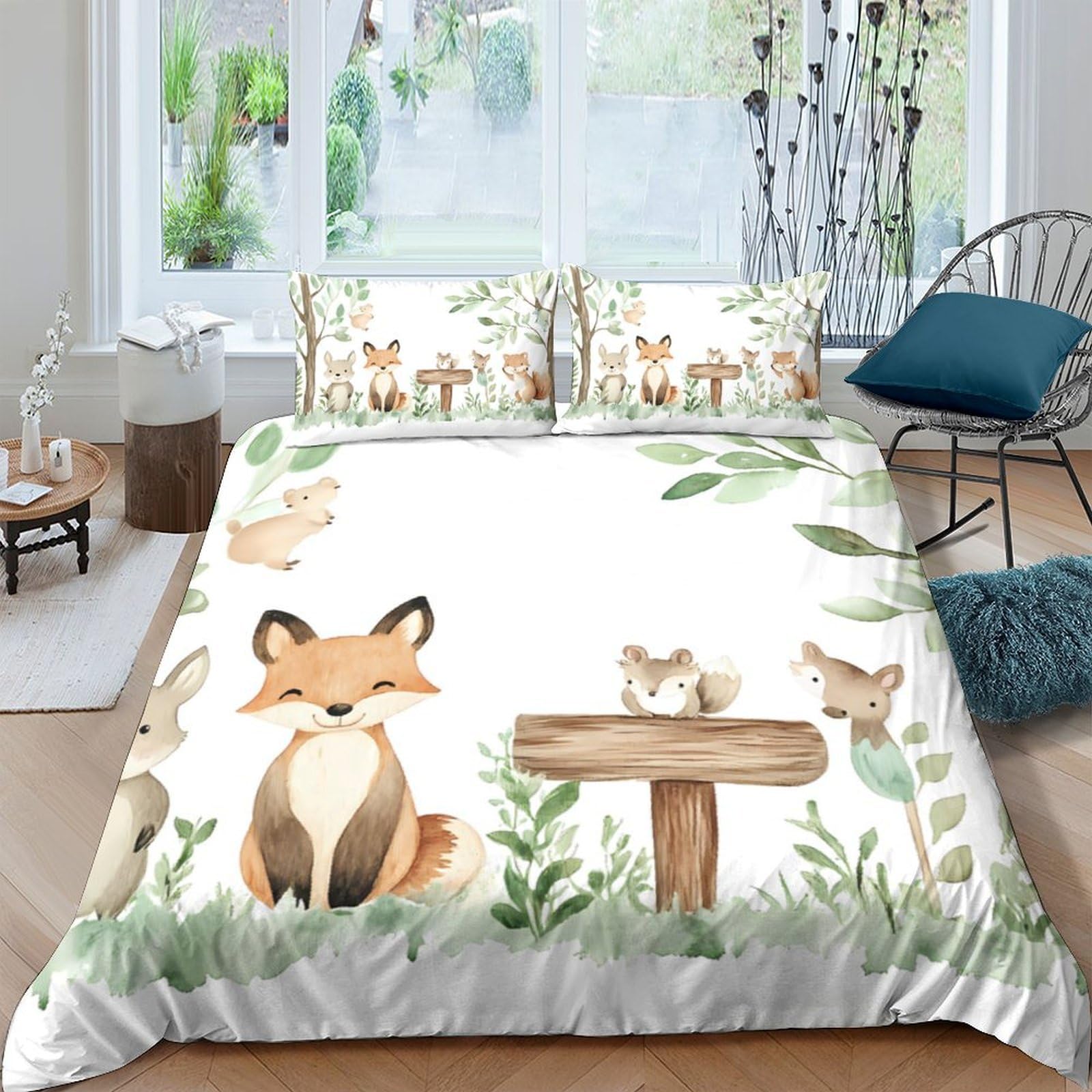 Ctjqhvkz Style-1 3D Printed Fox Woodland Fitted Sheet Microfiber Soft Breathable Forest Animals Mattress Cover For Bedroom Dorm Decor Single（135X200cm）