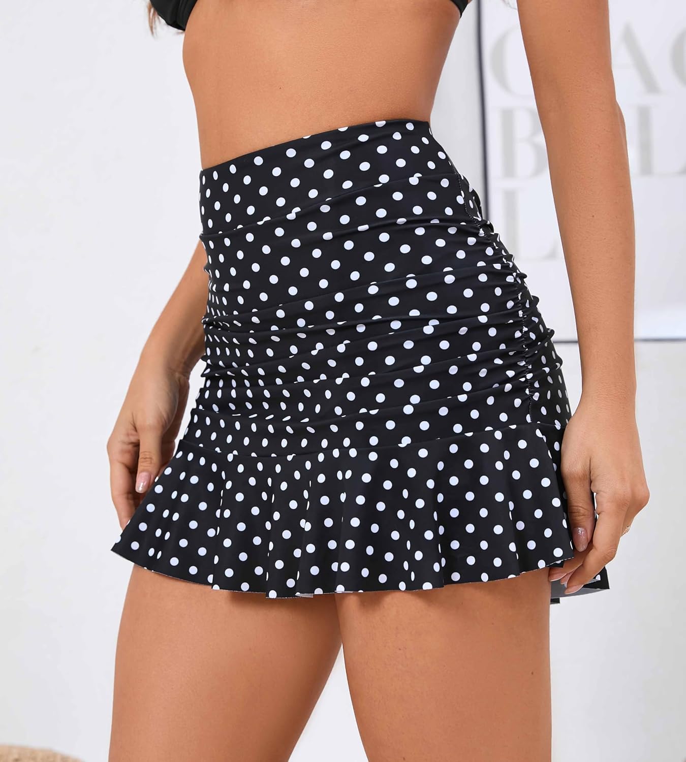Halcurt Women's High Waisted Ruffle Swim Skirts with Short Tummy Control Ruched Bikini Swimsuit Bottoms