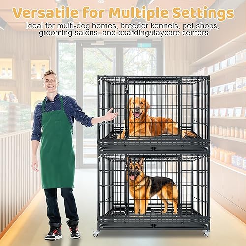 Miniatura 9 de Jaula para perros de 48 pulgadas, resistente e indestructible, a prueba de escapes, para perros grandes de alta ansiedad, apilable y plegable, XL