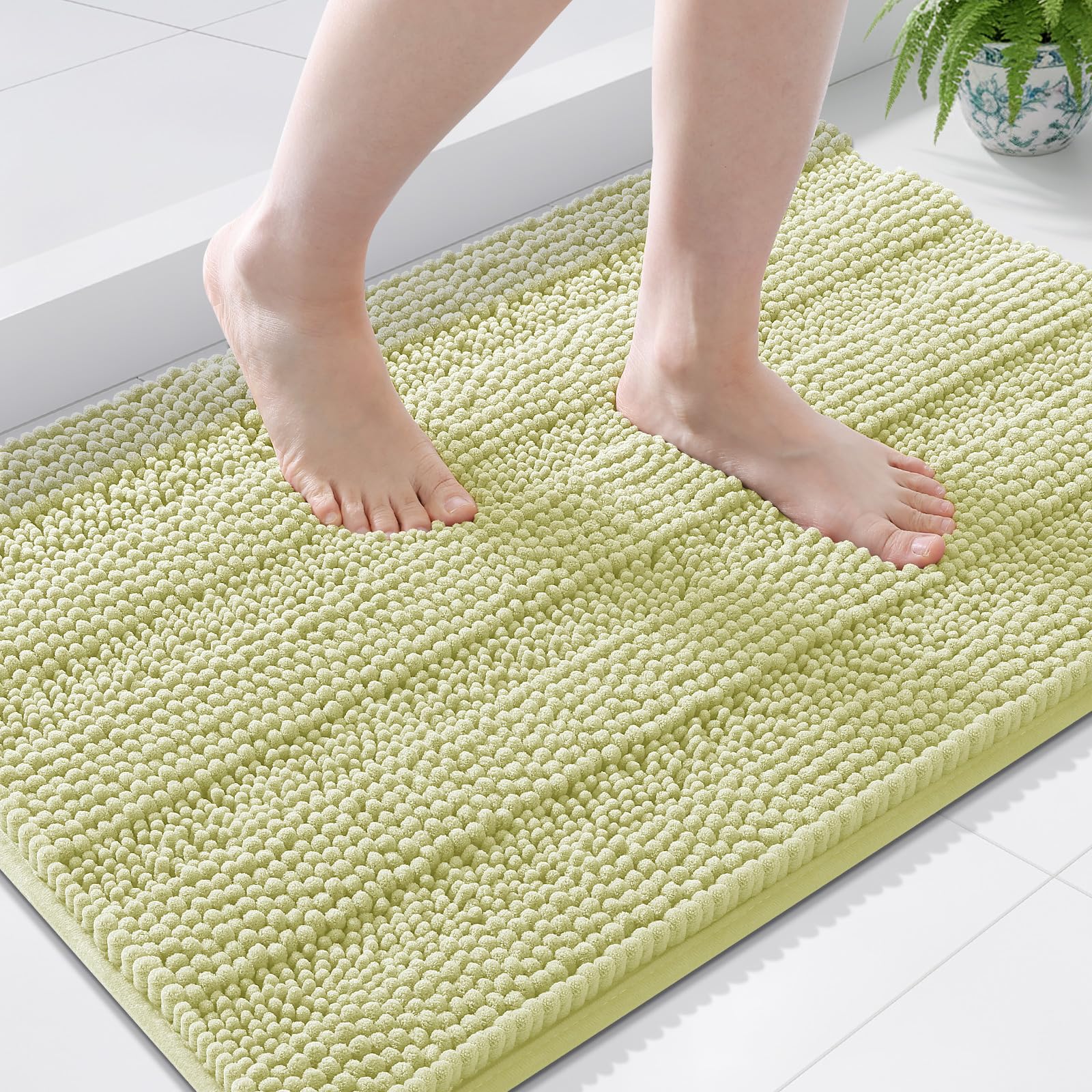Grandaily Chenille Bathroom Rugs 44x24, Soft Absorbent Bath Mats, Vanilla