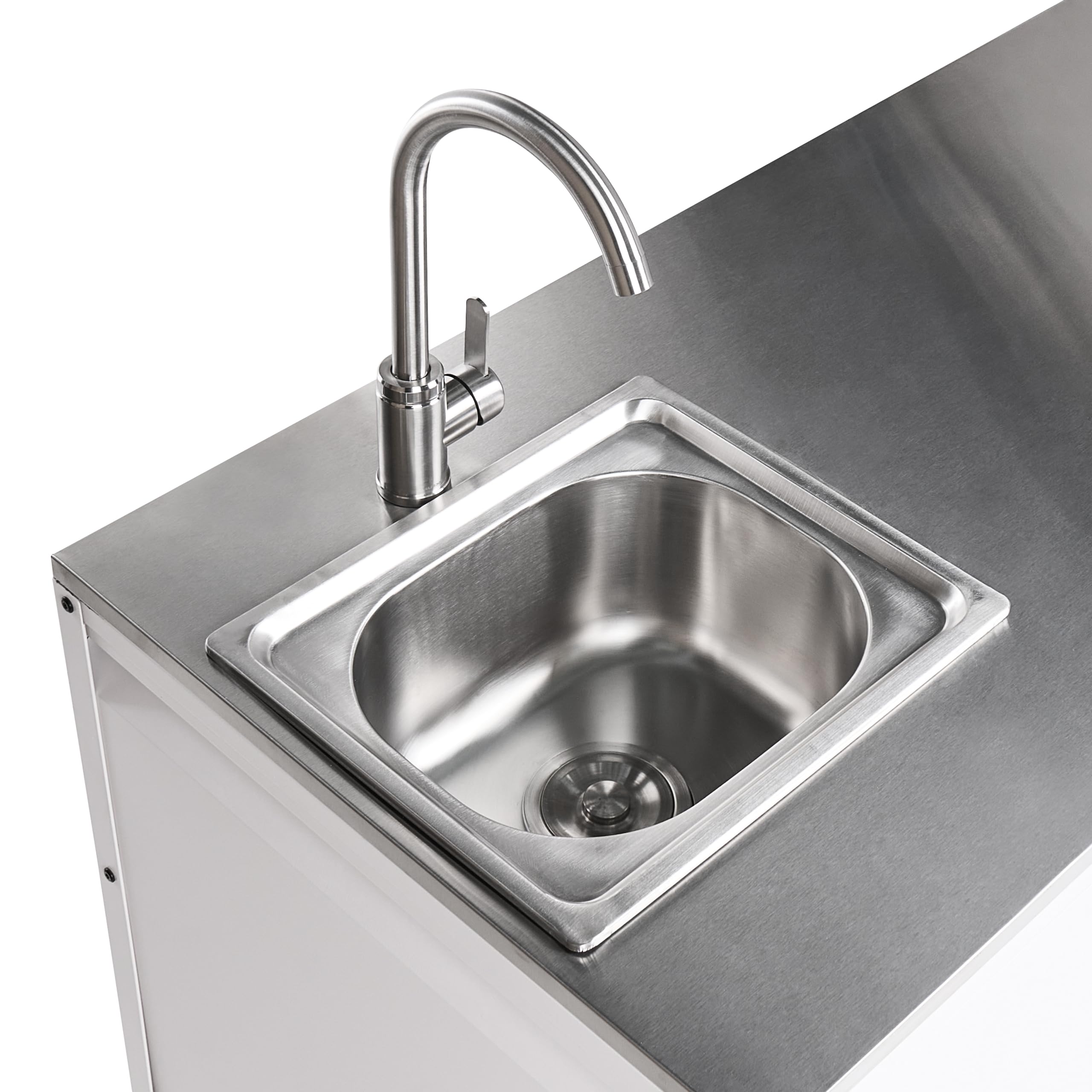 Beliani Mobile da Cucina da Esterno in Acciaio con 3 Ante e Piano in Acciaio Inox Bianco