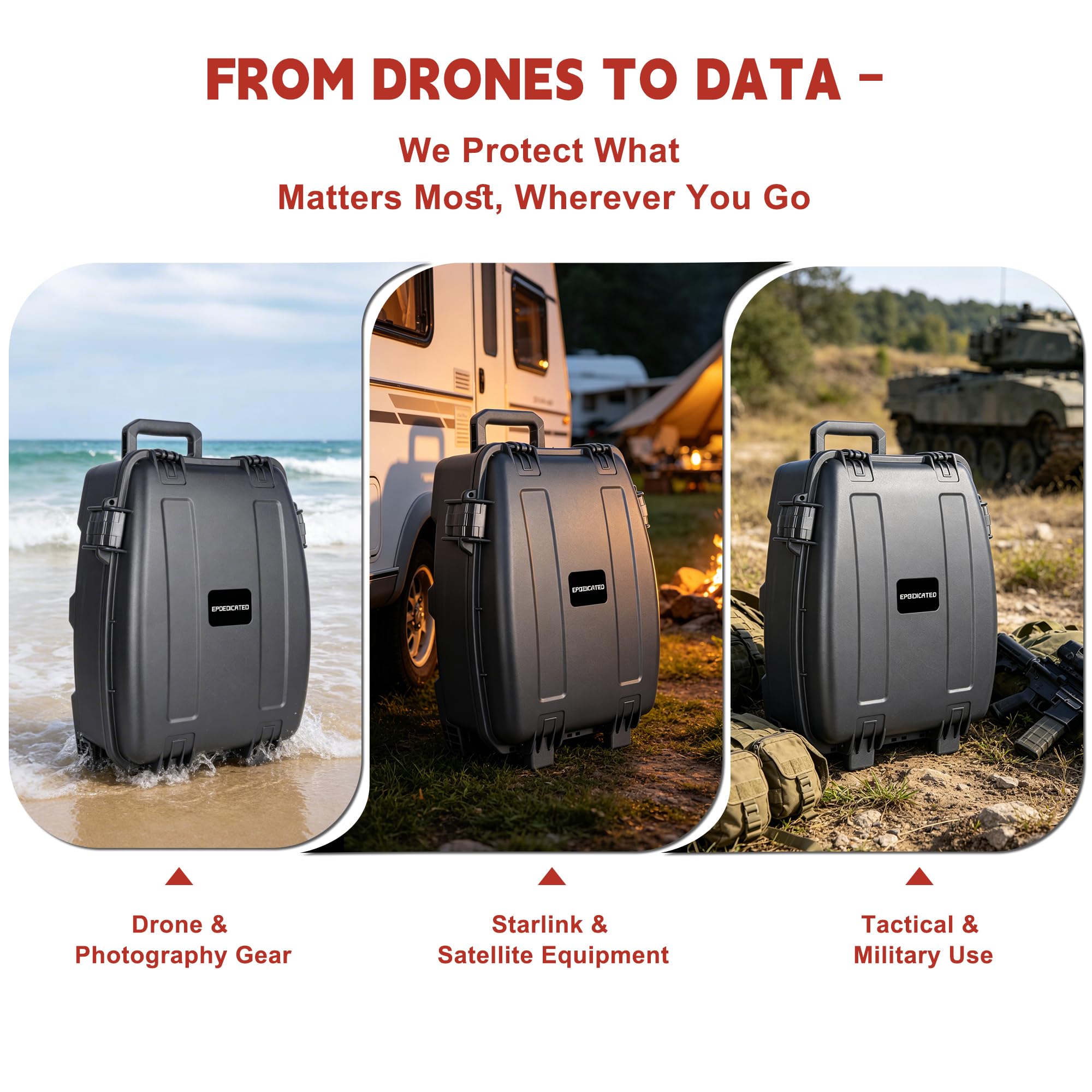 Rolling Camera Equipment - Custodia rigida con schiuma personalizzata, impermeabile e antiurto, per drone, manico telescopico, approvato per aereo, 36,1 x 21,1 x 50 cm, nero