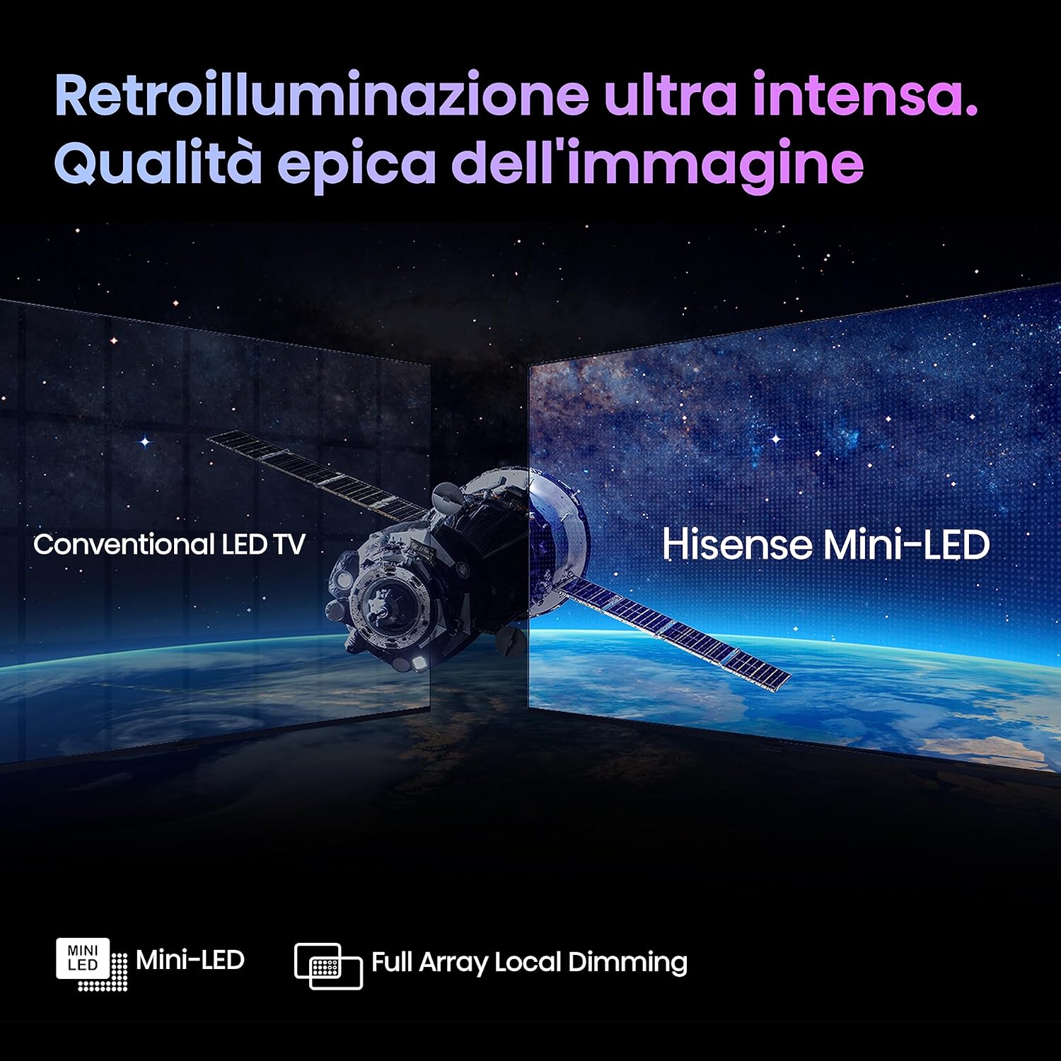 Hisense 55 ULED Mini-LED 4K 2024 55U72KQ, Smart TV VIDAA U7, Dolby Vision IQ, HDR 10+ Adaptive, 144Hz Game Mode PRO, Alexa Built-in, VIDAA Voice, Tuner DVB-T2/S2 HEVC 10, lativù 4K Hisense 55 ULED Mini-LED 4K 2024 55U72KQ, Smart TV VIDAA U7, Dolby Vision IQ, HDR 10+ Adaptive, 144Hz Game Mode PRO, Alexa Built-in, VIDAA Voice, Tuner DVB-T2/S2 HEVC 10, lativù 4K