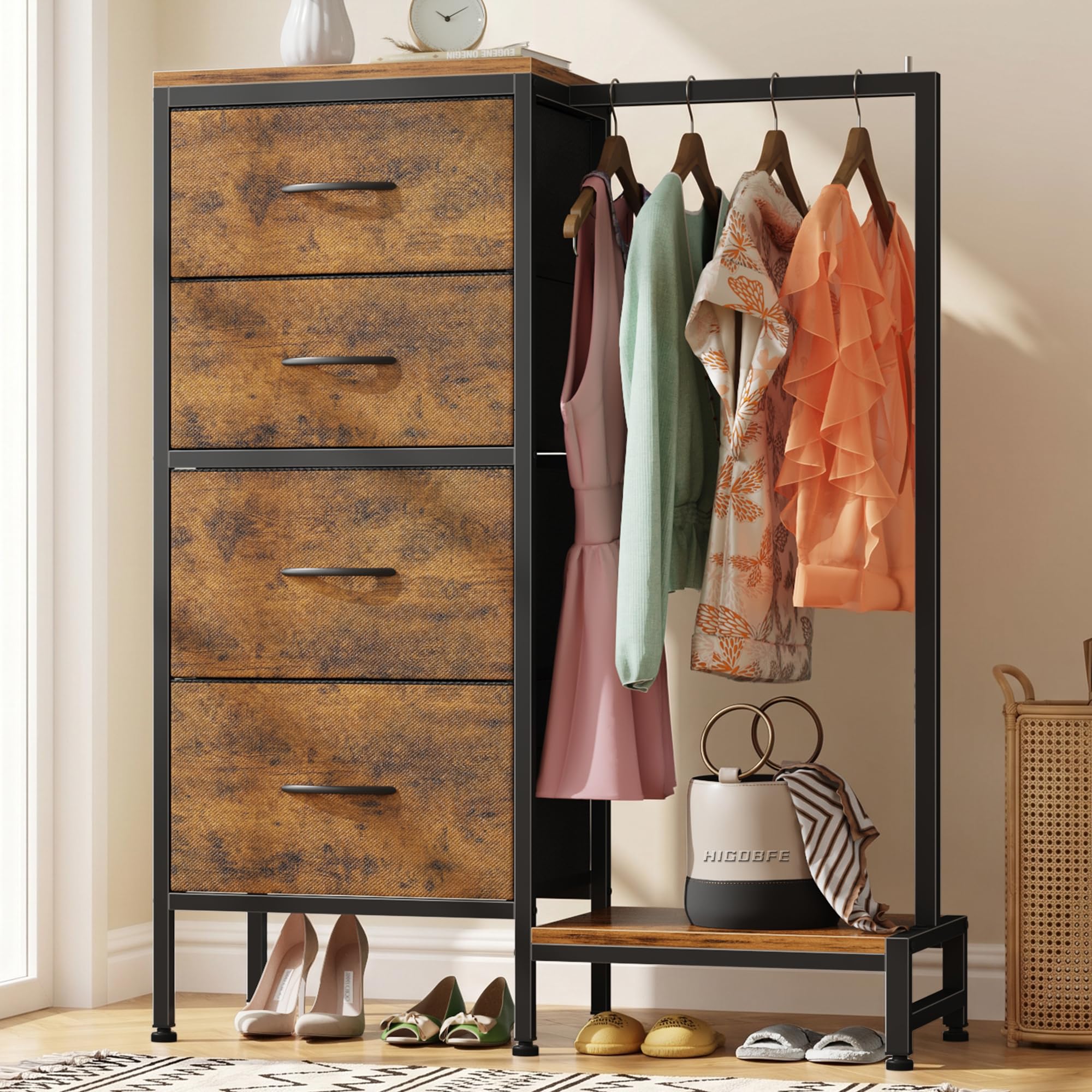 HIGDBFE Tall Dresser 44''H with Hanging Rack