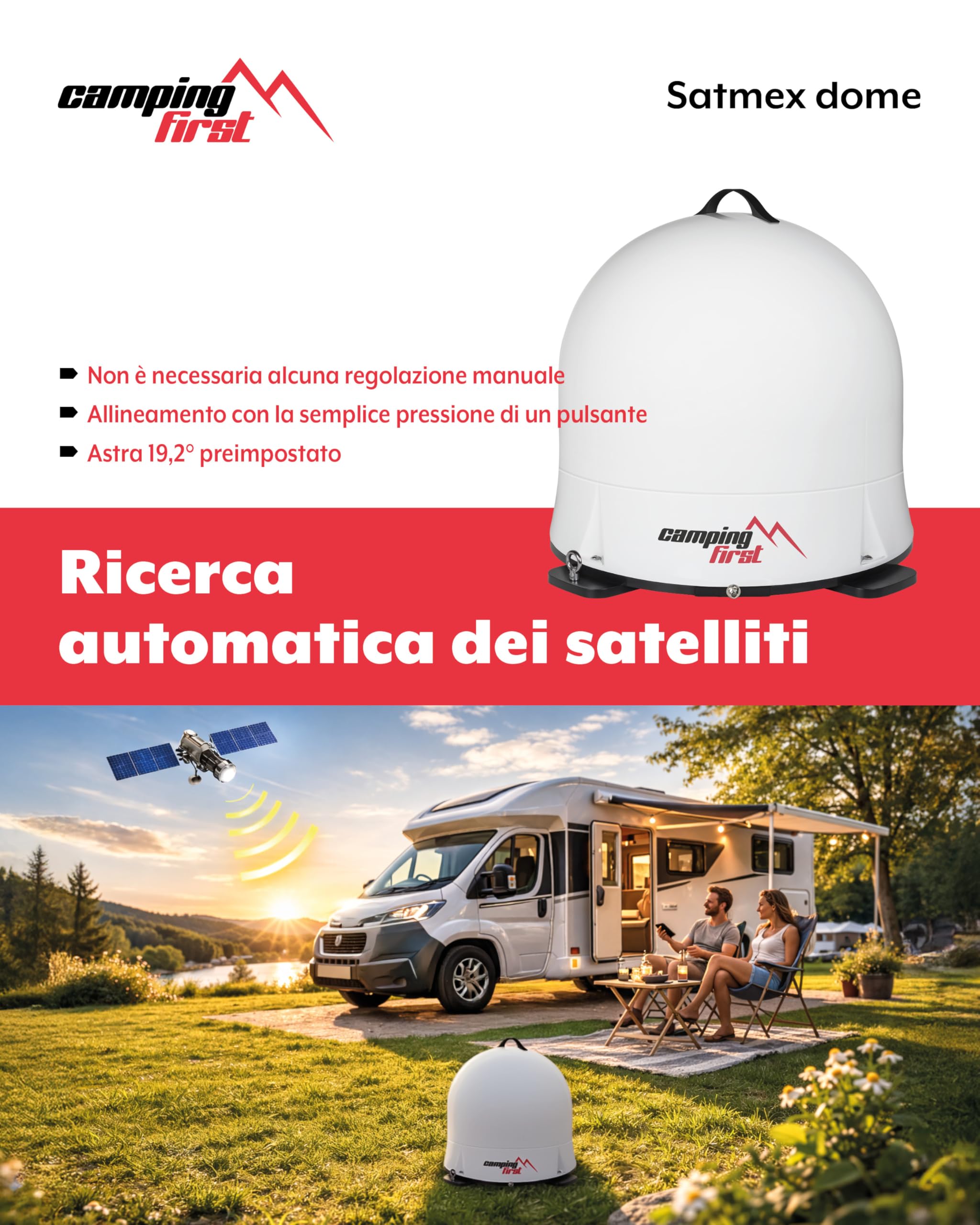 Satmex Dome – Antenna Satellitare (Completamente automatica, orienta Astra 19,2° Est, cupola robusta, senza alimentazione aggiuntiva, ideale per uso mobile) – Bianco