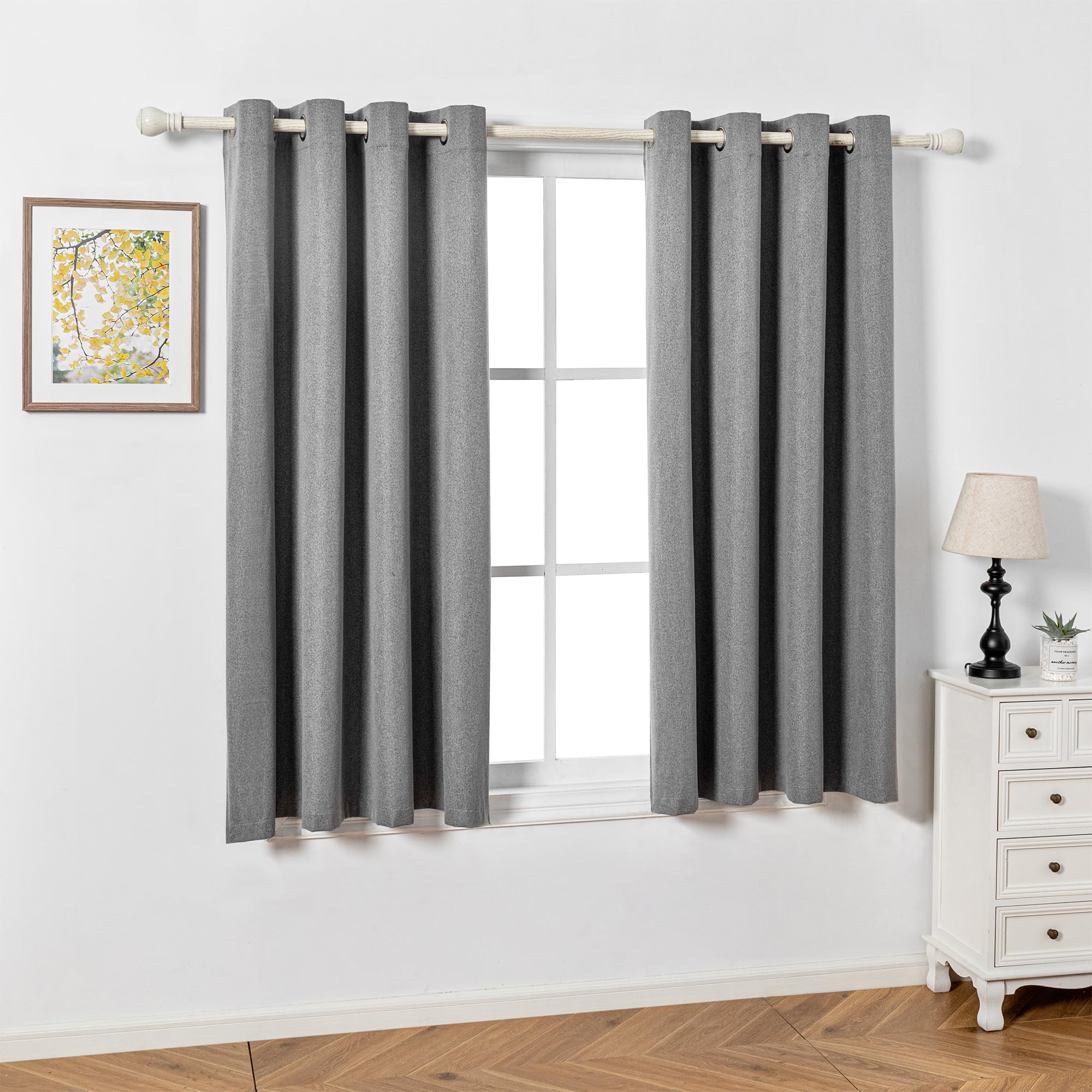 MYSKY HOME Rideau Gris Foncé Occultant Thermiques 140x175(LxH) Rideaux Lin 30% Opaque à Oeillets Anti Froid Draperies Chaleur pour Chambre Salon Maison, Decoration Curtains Lot de 2