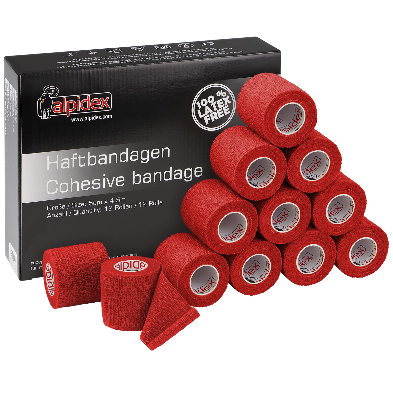 ALPIDEX 12 Rollos Venda Adhesiva 5 cm x 4,5 m Venda Cohesiva Envoltura Tape Deportiva Bendaje Autoadhesiva Mano Rodillas Tobillo Vet Wrap Perro Gato Caballo, Color:blanco — view 8