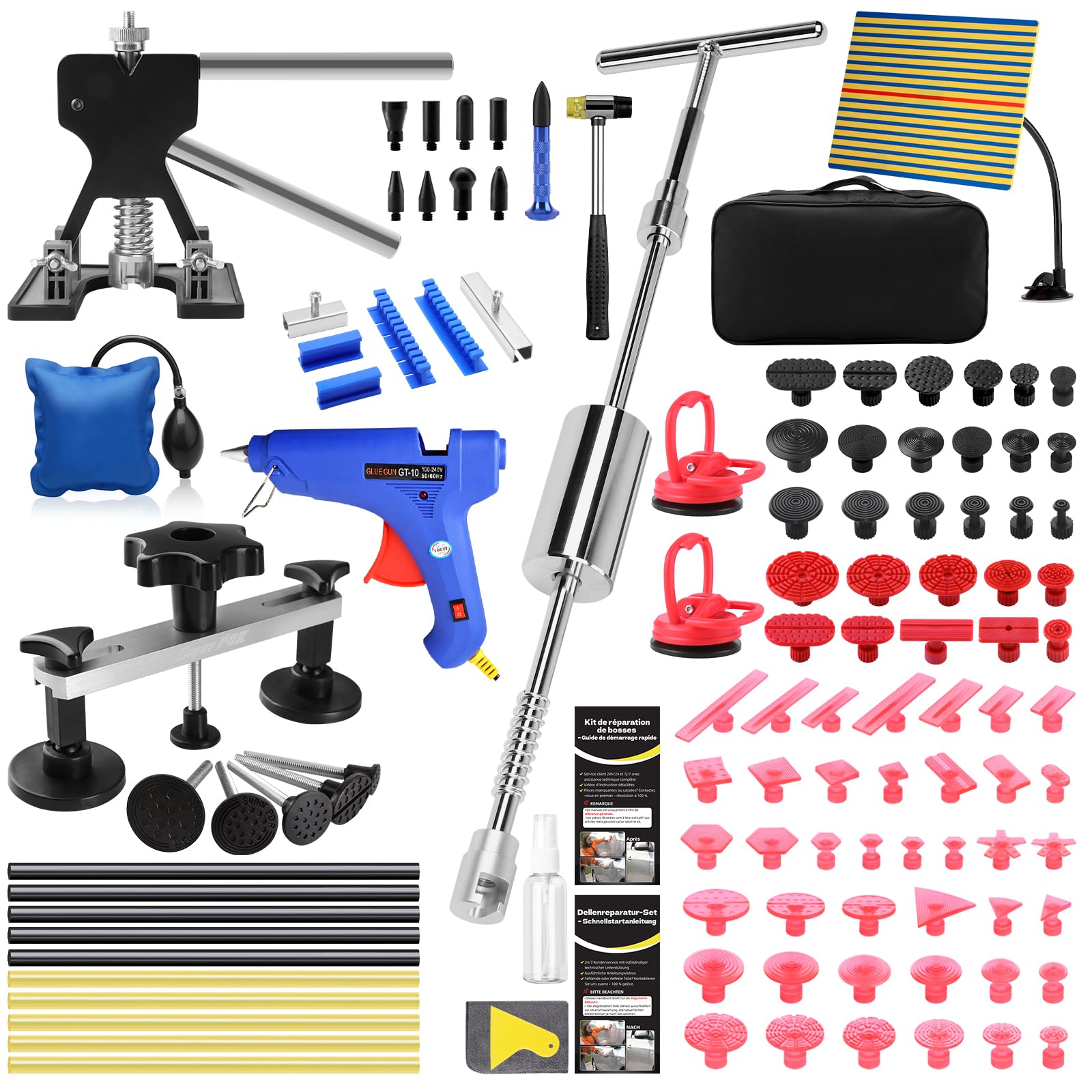 PDR TOOLS Ausbeulwerkzeug Dellen Reparaturset Auto- Beulenzieher, Gleithammer aus Aluminium, PDR Reflektionsplatte, PDR Werkzeug - KFZ-Werkzeug für Karosserie, Hagelschaden & Beulenentfernung