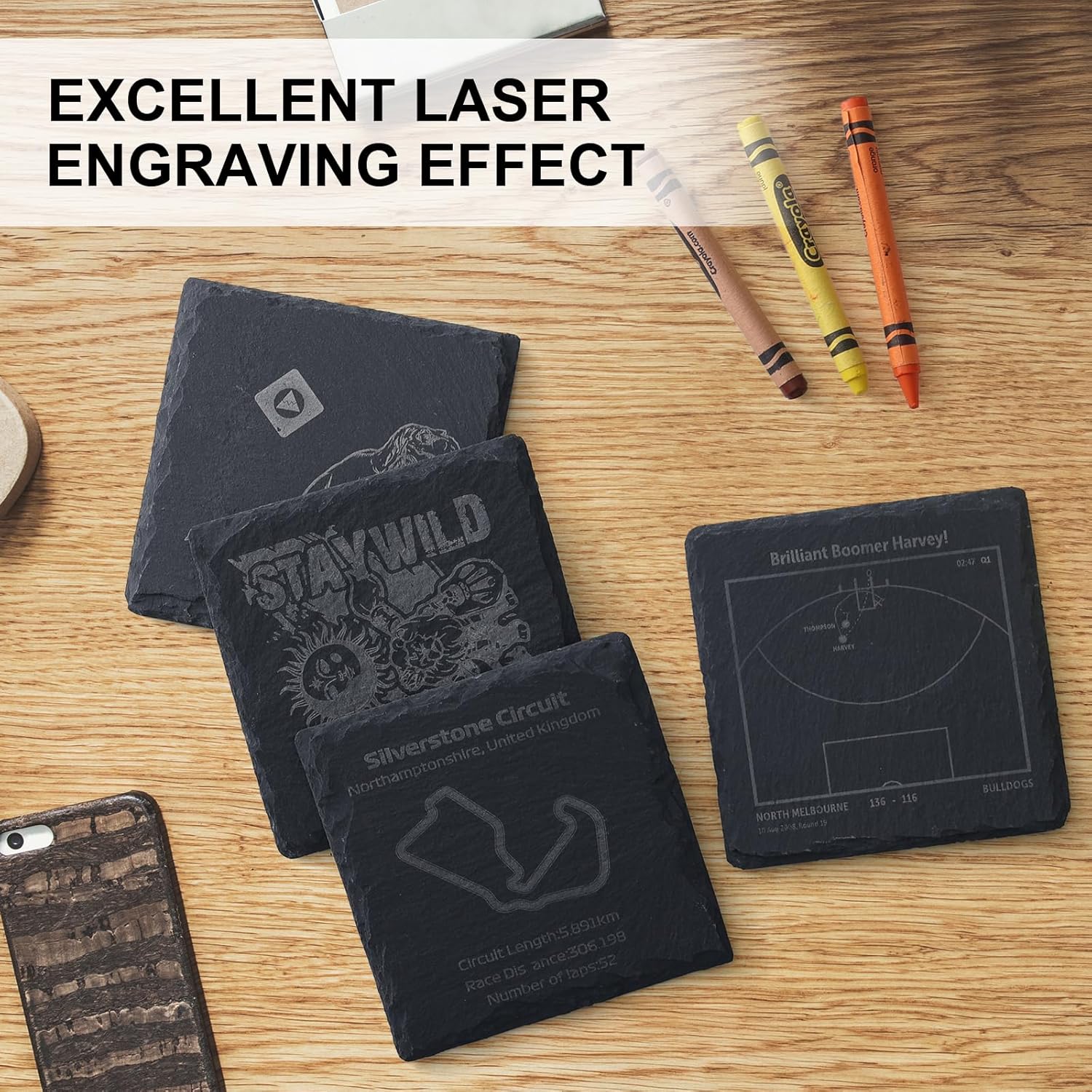 16 Pack Stone Coaster Set with Metal Stand 4-inch Square Laser-Engraved Black Stone Coasters with Protective Pads on The Bottom Ideal for Home,bar, and Gift Occasions (Weddings, housewarmings) - Image 3