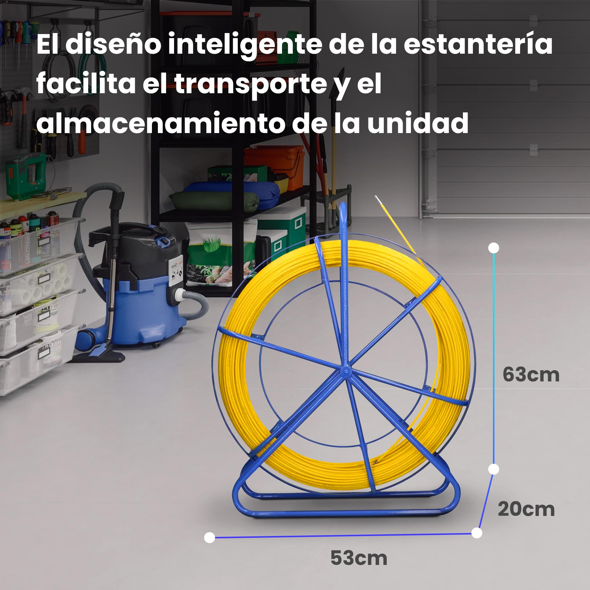 Extralink FRP varilla de fibra de vidrio de 6mm de diámetro 50m, tubo vacío con soporte para rodillos y freno, resorte retráctil con alta elasticidad y resistencia, accesorios de cable de fibra de