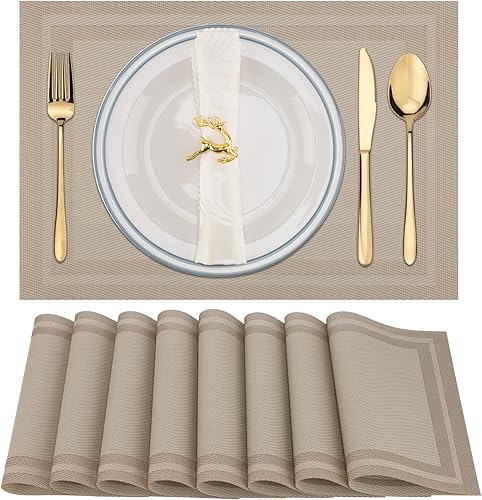 Miniatura 20 de Winknowl Juego de 4 manteles individuales, de vinilo tejido resistente al calor, lavables, PVC, antideslizantes, resistentes a las manchas, para