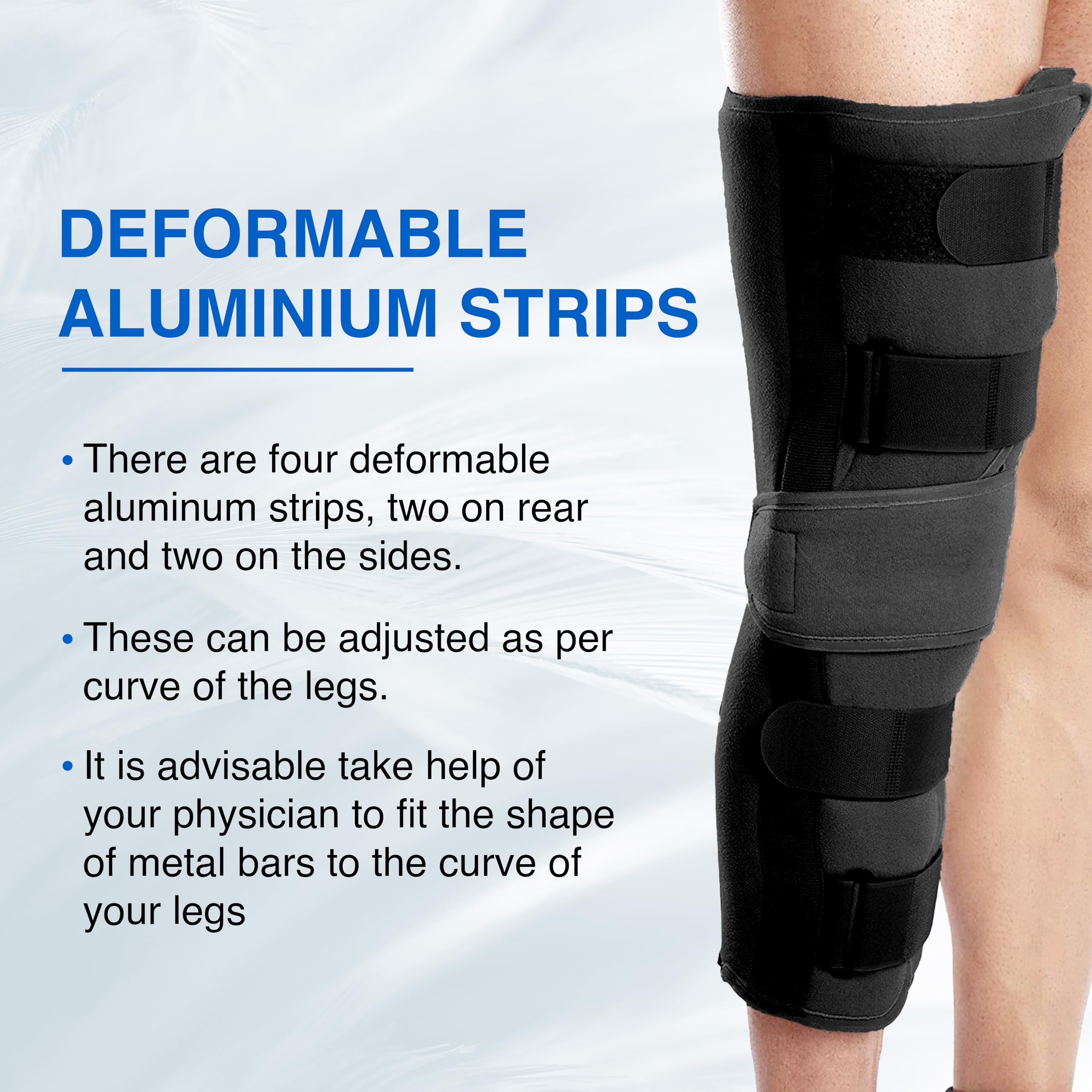 Wonder Care Genouillère d'immobilisation pour soutien du genou pour luxation, ligament, déchirure, genouillère de stabilisation pour homme et femme (48,3 cm de large), Noir_M
