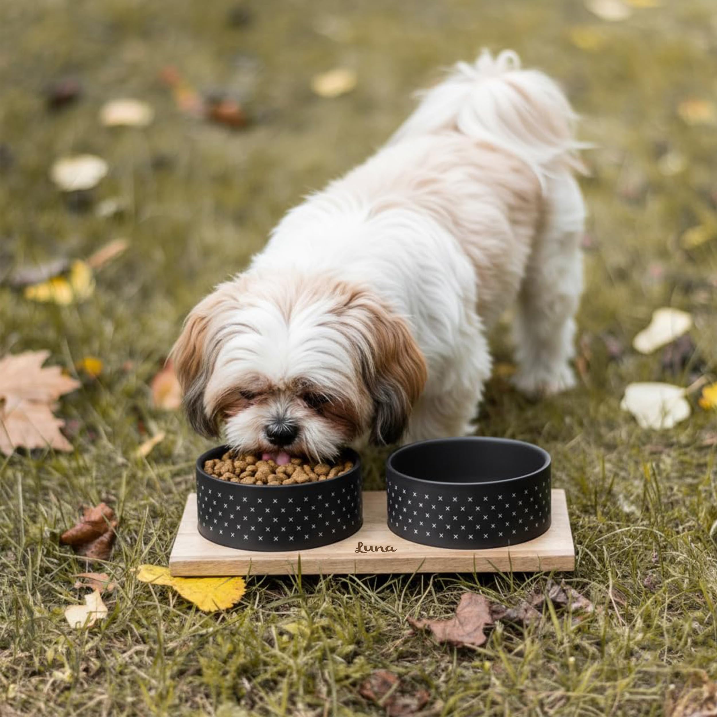 Personalizable comedero Doble Nervo M Negro – Antideslizante & Apto para lavavajillas – para Perros y Gatos – Personalizado con Nombre – Petslino