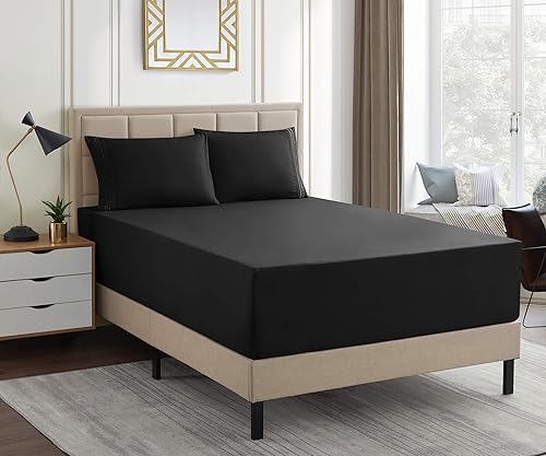 Vista 219 de 1500 Supreme Collection - Juego de sábanas extrasuaves con esquinas tipo bolsillos profundos, ropa de cama hipoalergénica sin arrugas, más de 40