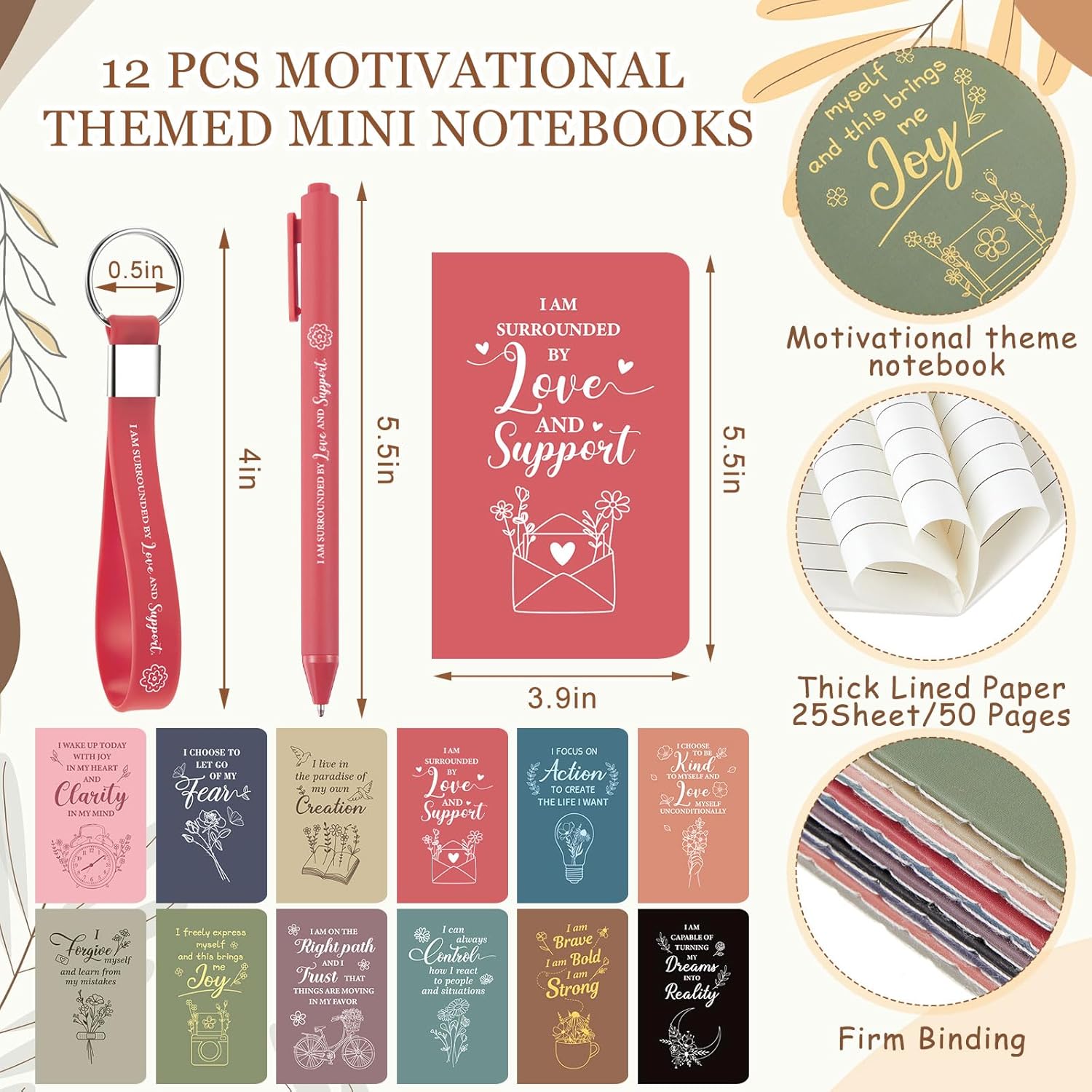 12 Sets / 48 Pcs Inspirational Galentines Gifts Bulk for Employee Appreciation, 24 oz Plastic Cups and Pens Notebooks Keychains Set, Group Valentine Gifts for Office Staff Coworkers - Image 3