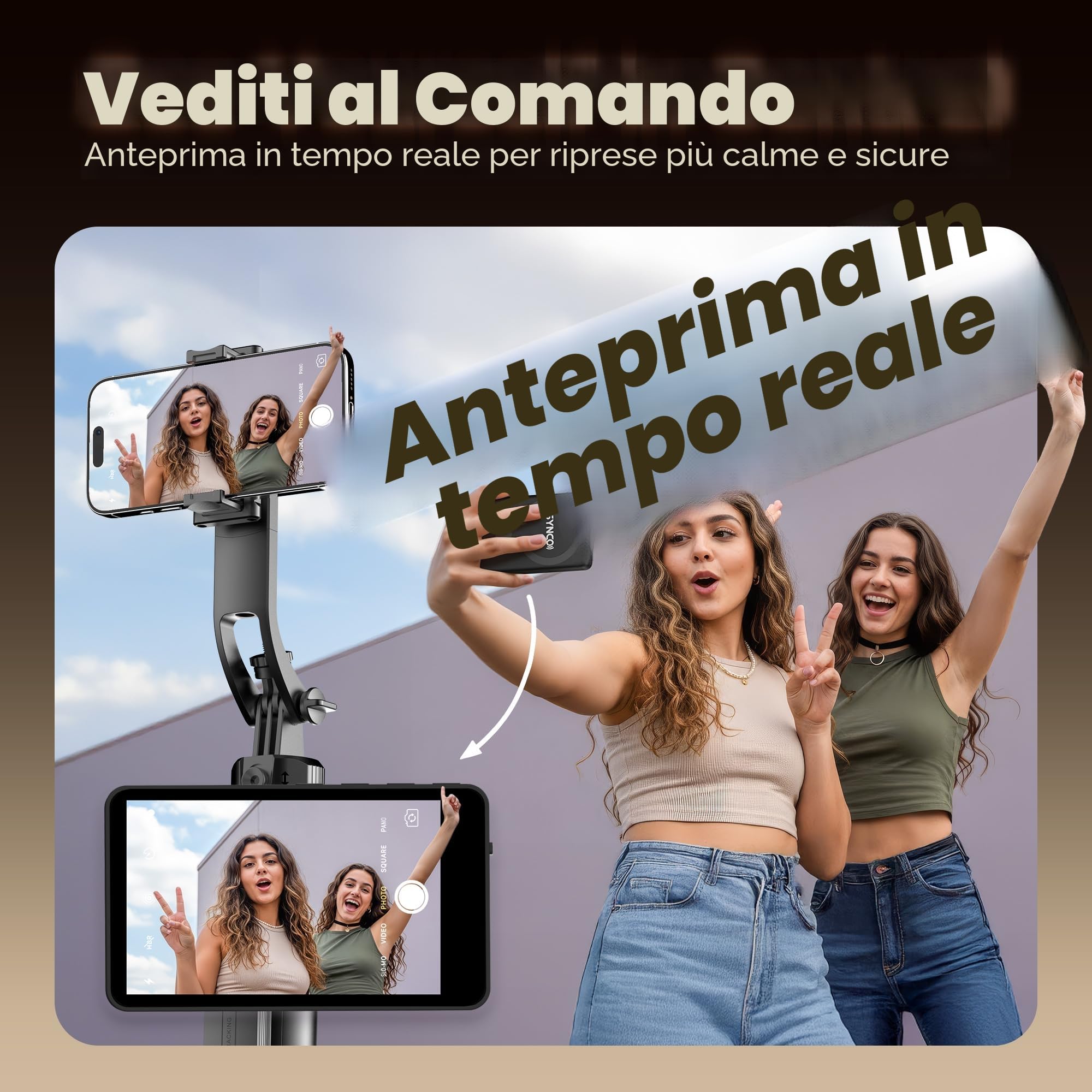 SYNCO XView Monitor Vlog per iPhone 17 - Schermo Selfie Magnetico Wireless 1080P/4K per Fotocamera Posteriore, Portata 50m, Batteria 3 Ore con Altoparlante Integrato per Live Youtube e TikTok (Nero)
