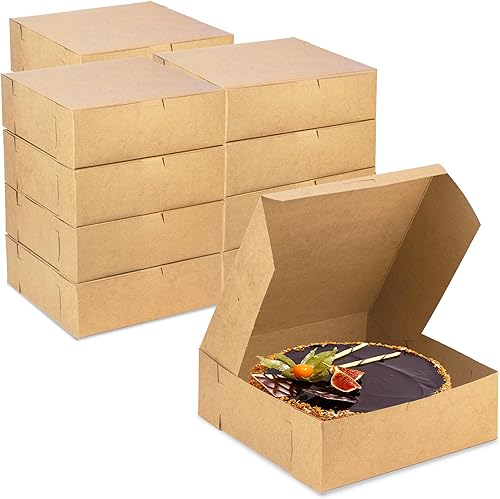 Miniatura 1 de Paquete de 25 cajas de pastelería  Caja de panadería marrón de 9 x 9 x 3 pulgadas para galletas cartón de papel kraft compostable para embalaje de
