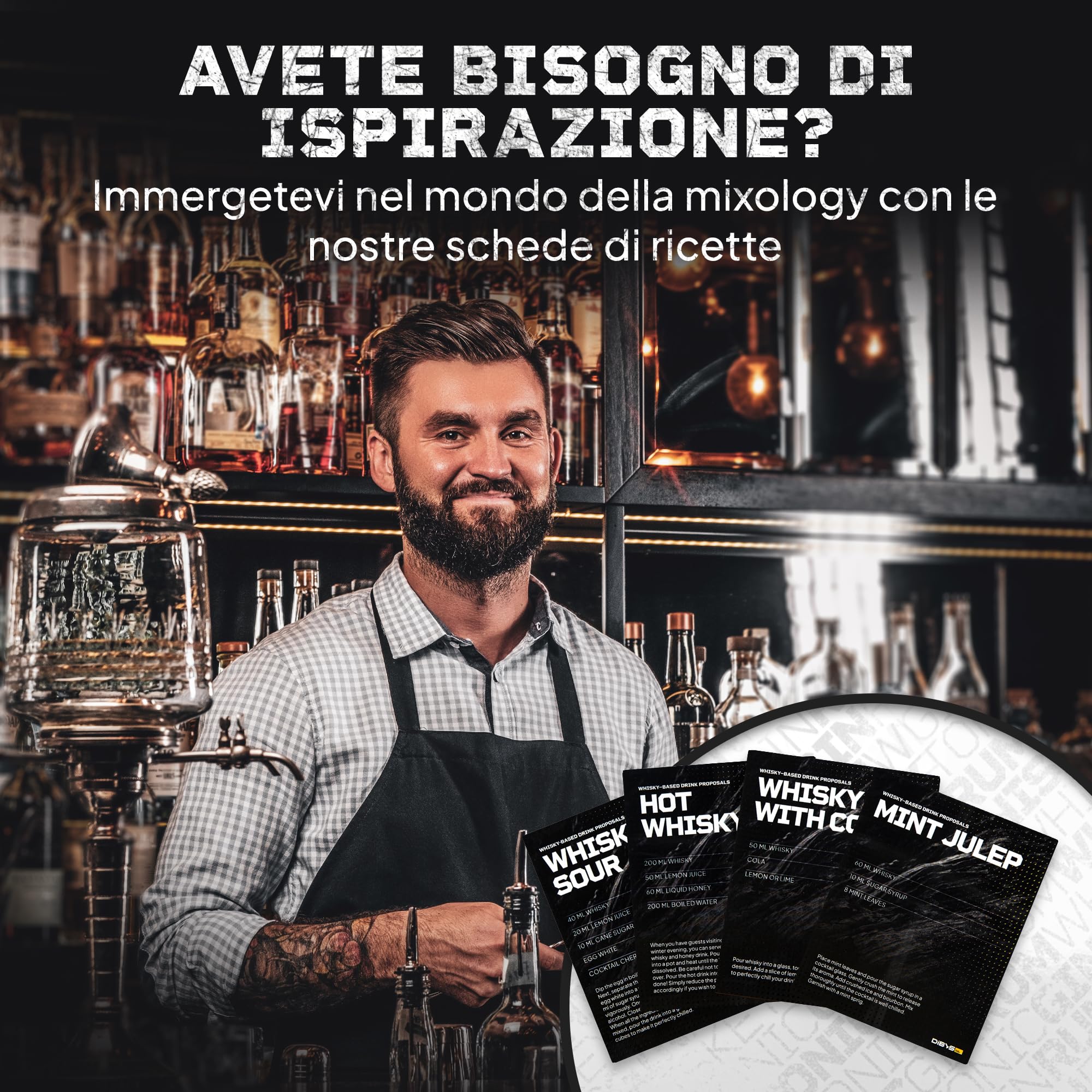 DIBYS Kit Whisky Fai-Da-Te con 12 Botaniche Naturali e Accessori (Bottiglia, Cubetto e altro ancora) Set regalo WHISKEY per amanti del Whisky Kit di infusione e degustazione con 4 ricette
