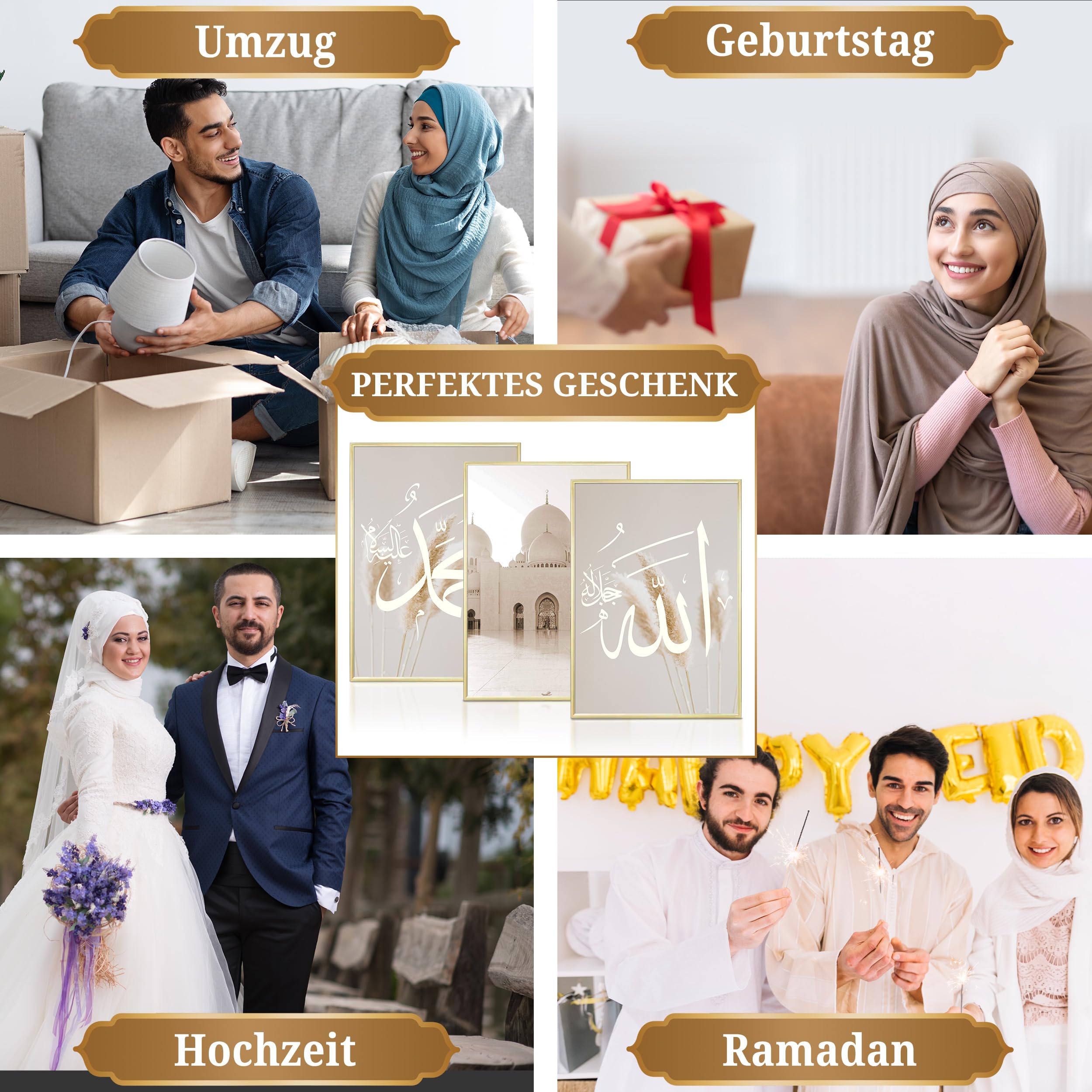HAVA Artwork Abu Dhabi Poster Set, Islamische Poster, Islamische Bilder, Islamische Dekoration, Islamische Geschenke, Bilderrahmen, Allah Wandbild