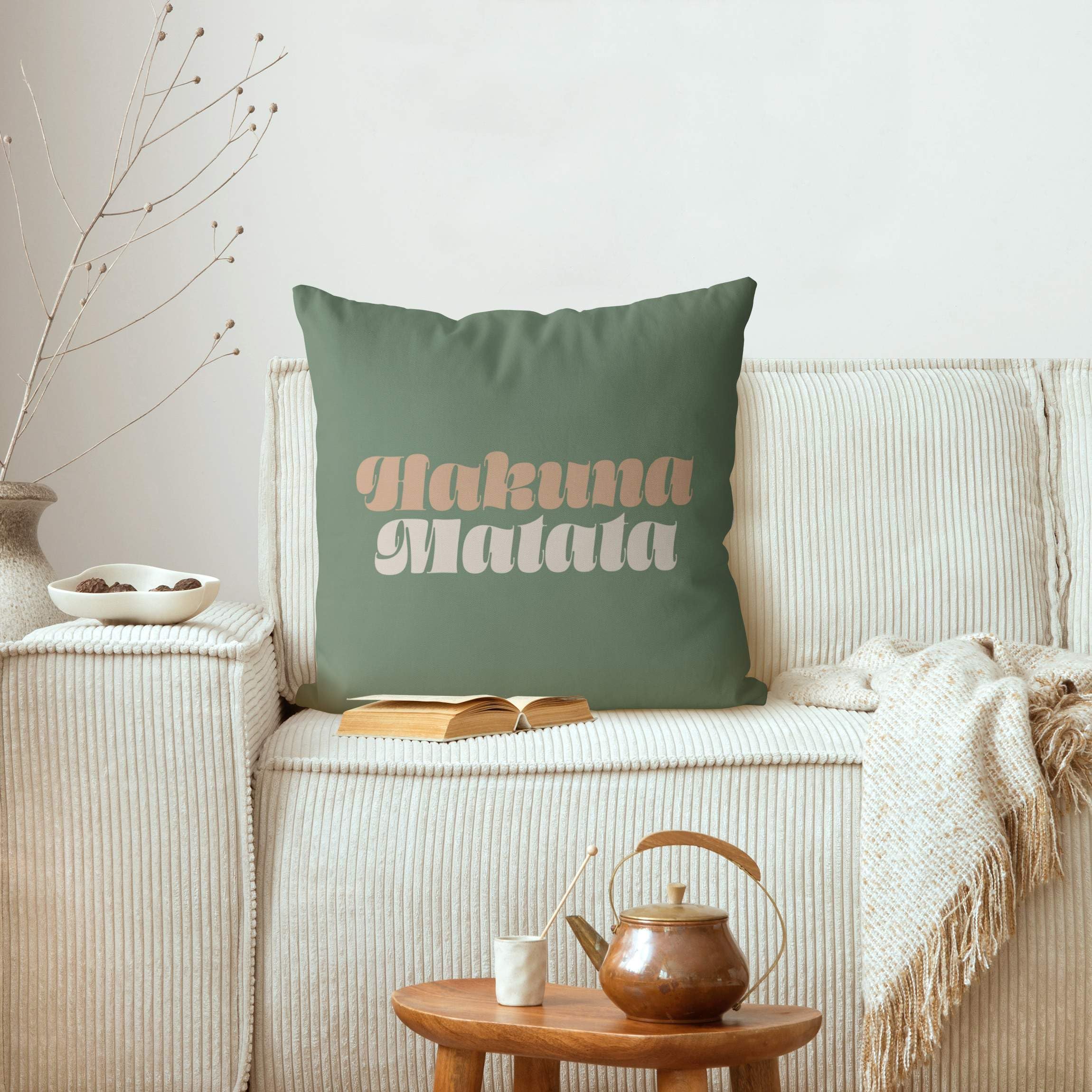 Dekokissen drinnen/Indoor waschbar Sprüche mit Füllung Zierkissen - Made in Germany - Design Bezug grün Sofakissen Unifarben Indoor Sofa Bett 1294