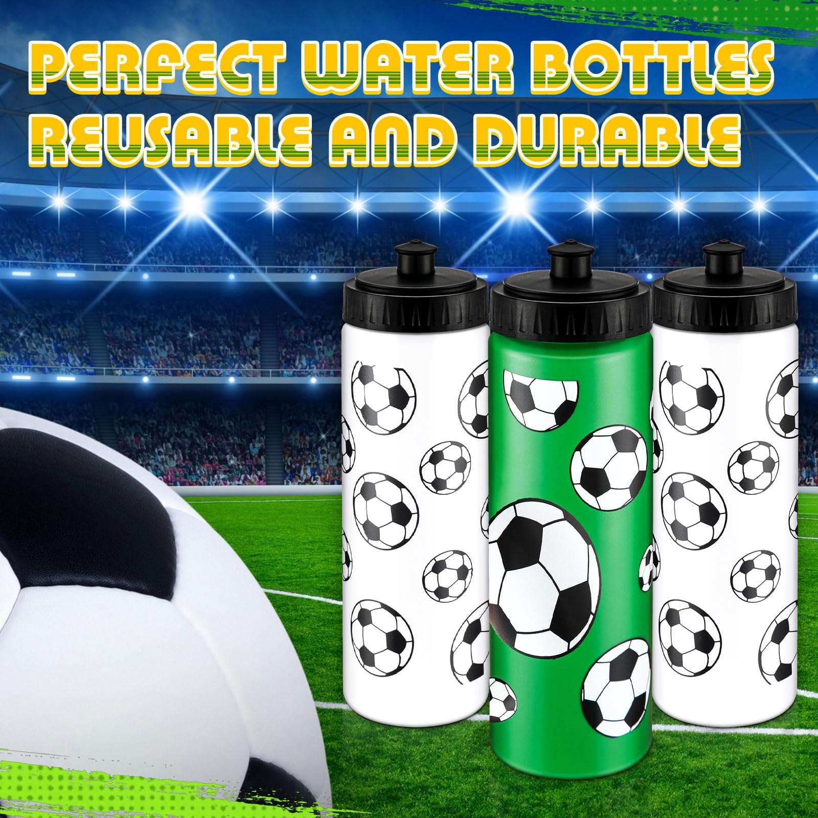 Fußball-Wasserflaschen, 590 ml, wiederverwendbar, für Partys, Spieler, Liebhaber, Teamgeschenke, Fitnessstudio, 12 Stück