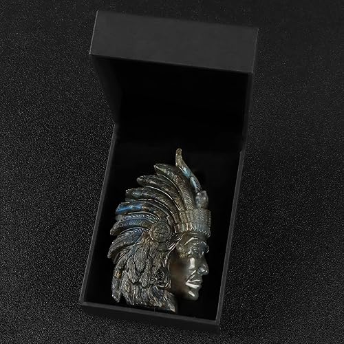 Miniatura 7 de Figuras de cabeza talladas a mano con calavera de cristal de labradorita de 3.2 pulgadas, escultura de arte, piedras preciosas curativas