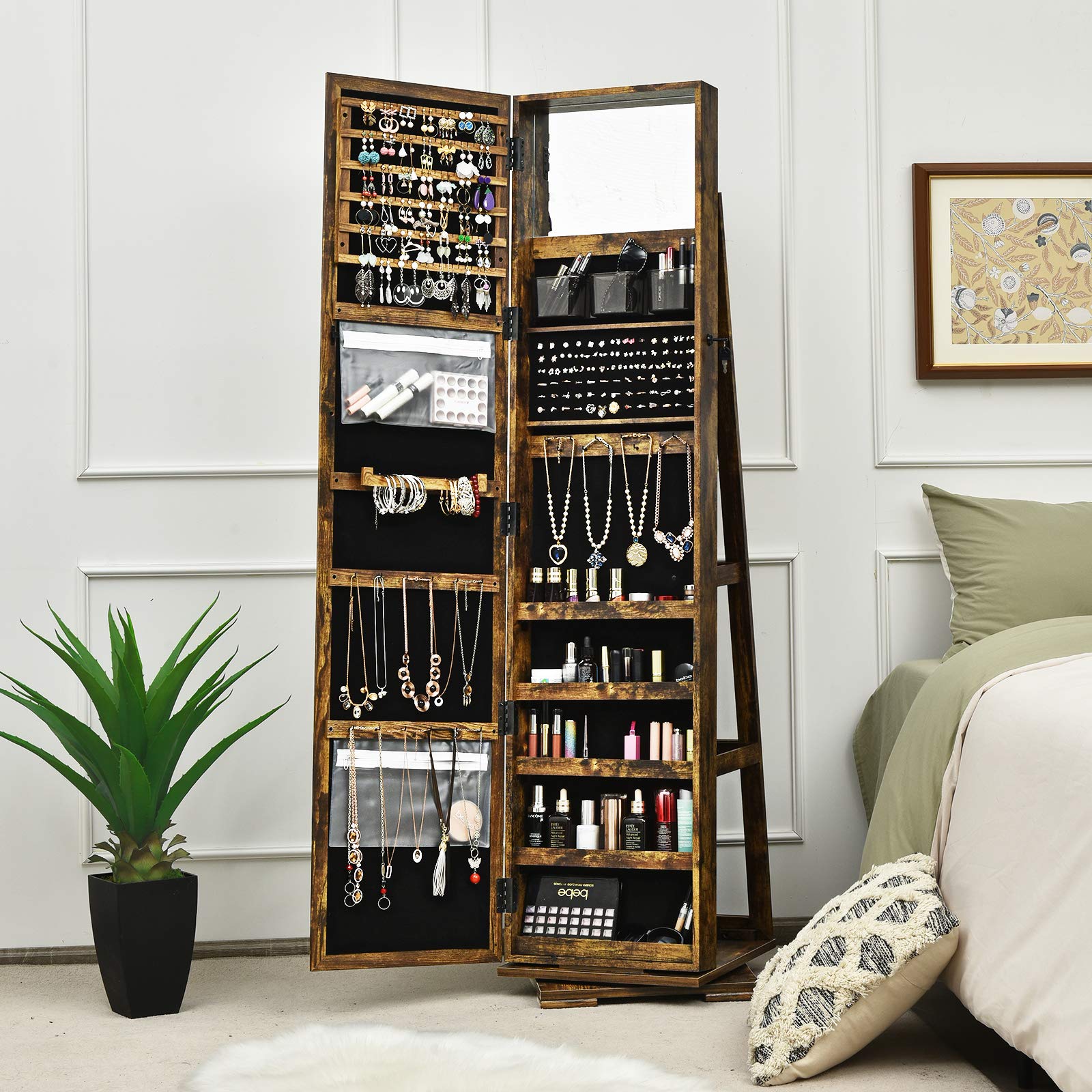 CHARMAID 360° Rotating Jewelry Armoire with Higher Full Length Mirror